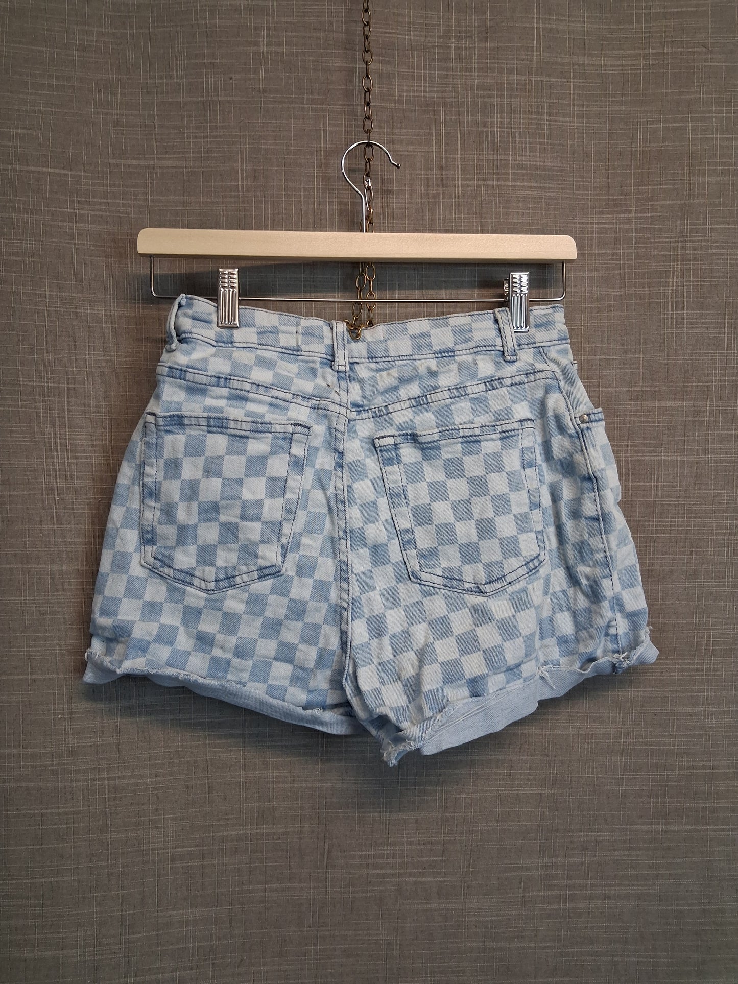 Primark Girls Blue Denim Check Shorts Age 12-13 Years