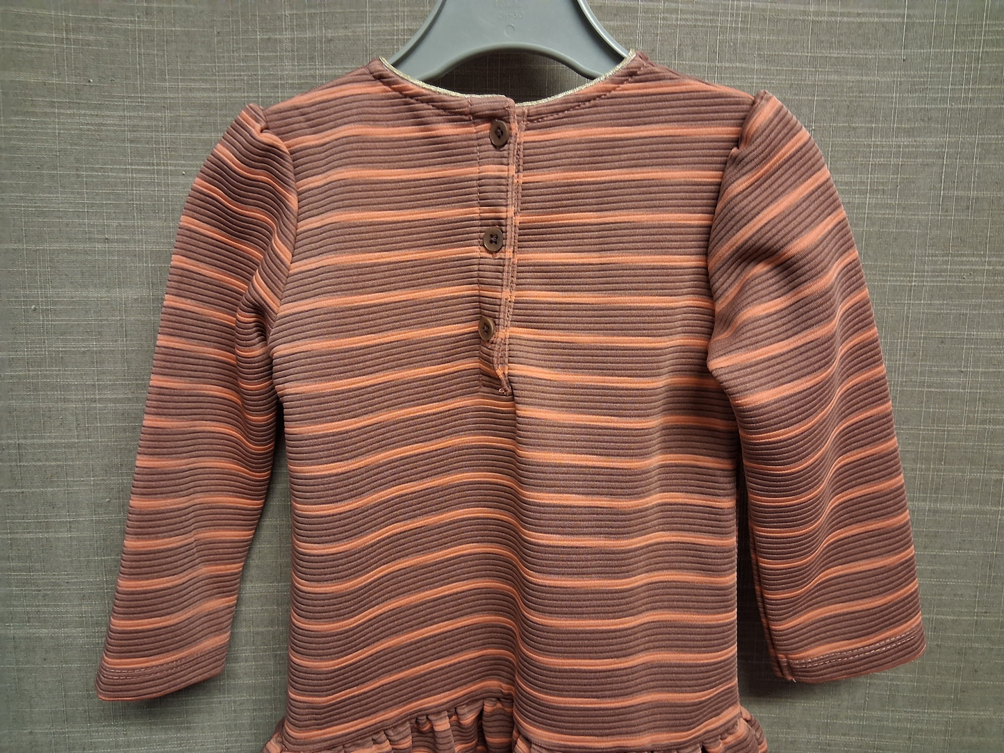 Mamas & Papas Dusky Pink Gold Stripe Long Sleeve Drop Waist Dress Age 18-24 Months