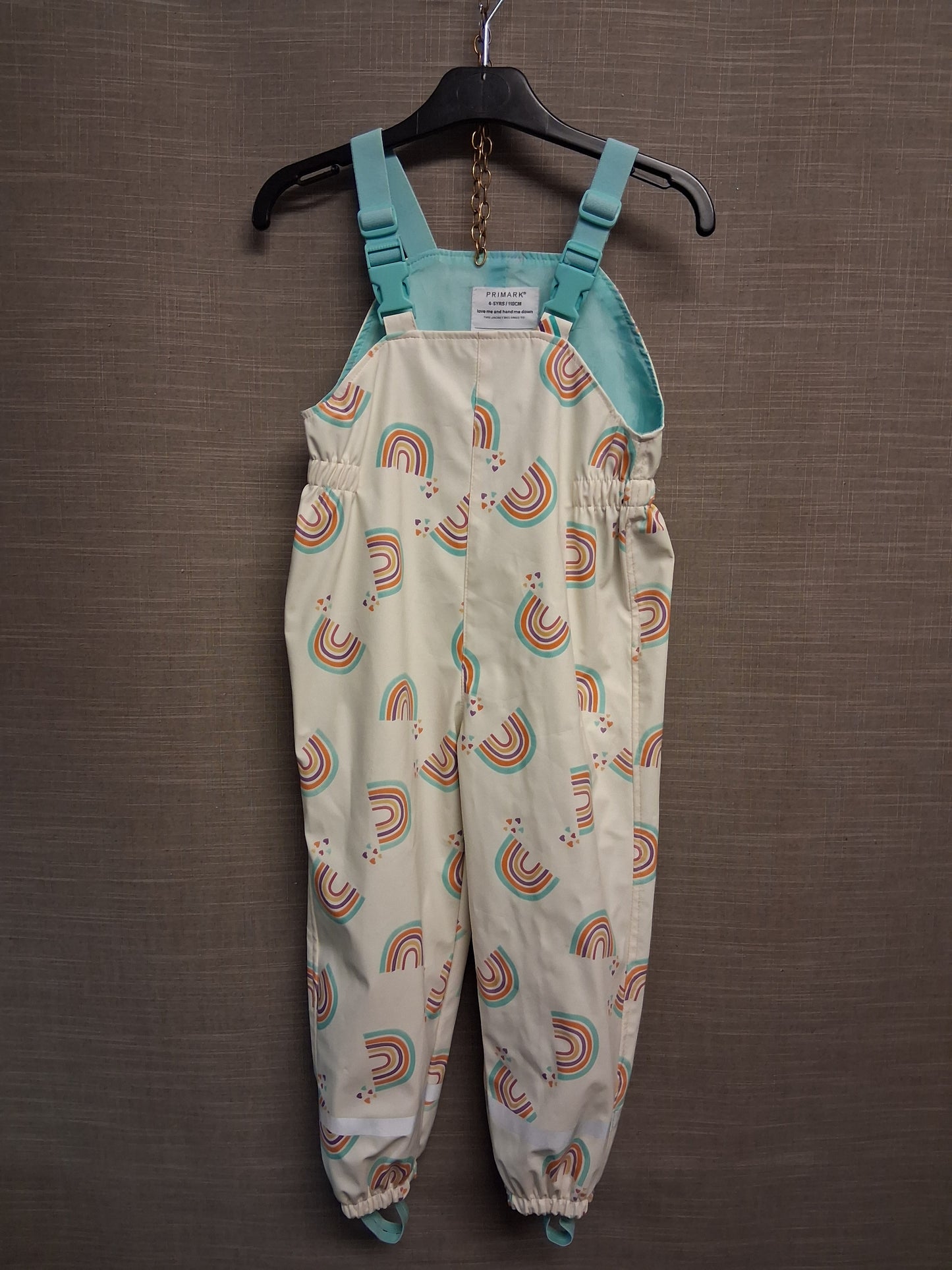 Primark Girls Rain/Snow Dungarees Trousers Waterproof Adjustable Straps Age 4-5 Years