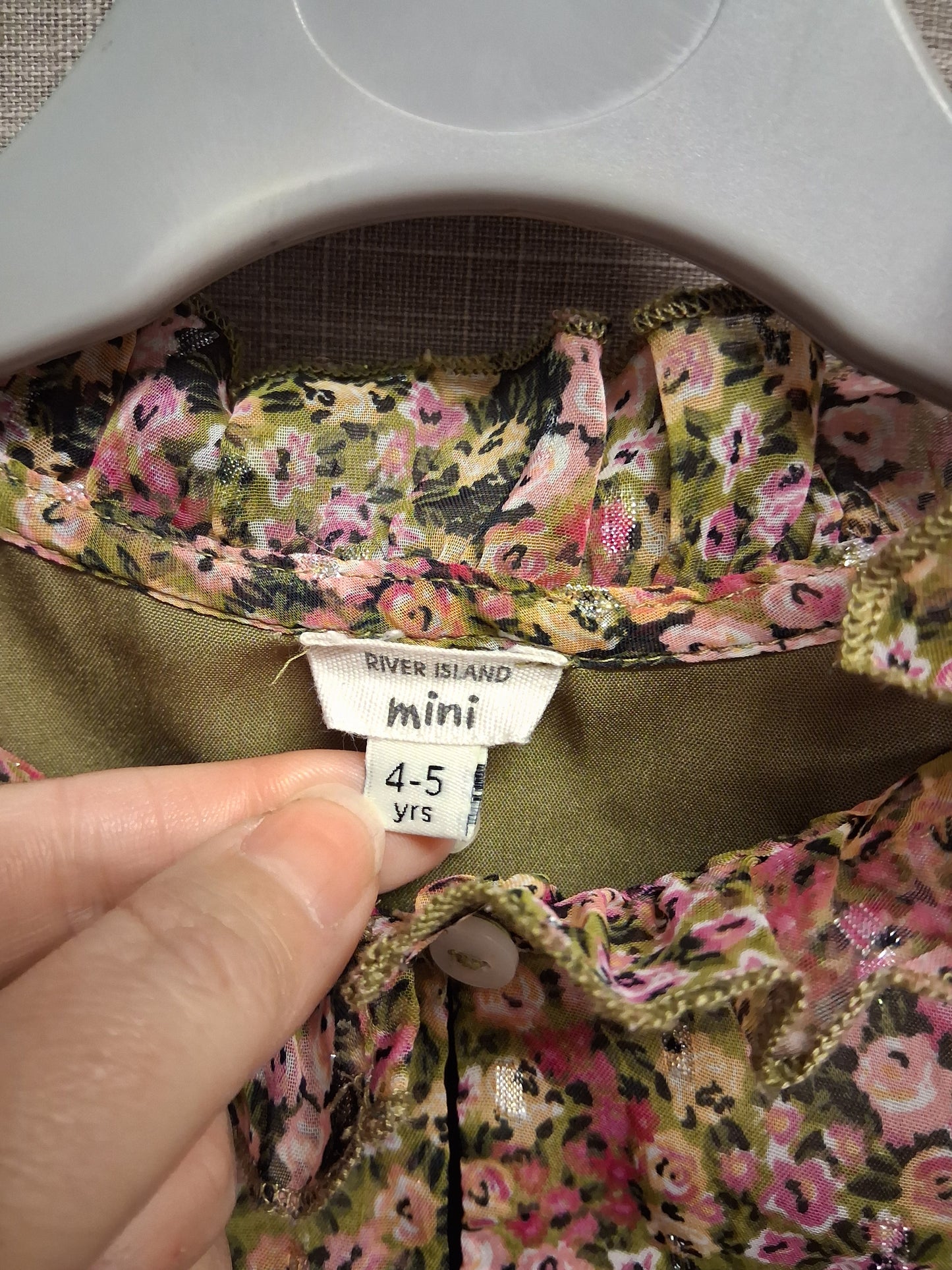 River Island Girls Green Floral Sheer Sleeve Dress Age 4-5 Years