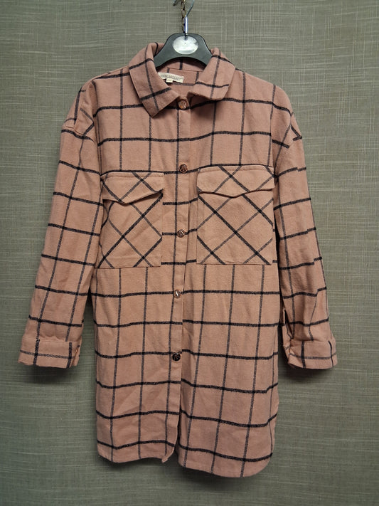 Angel & Rocket Girls Dusky Pink Check Shacket Shirt Dress Age 7 Years