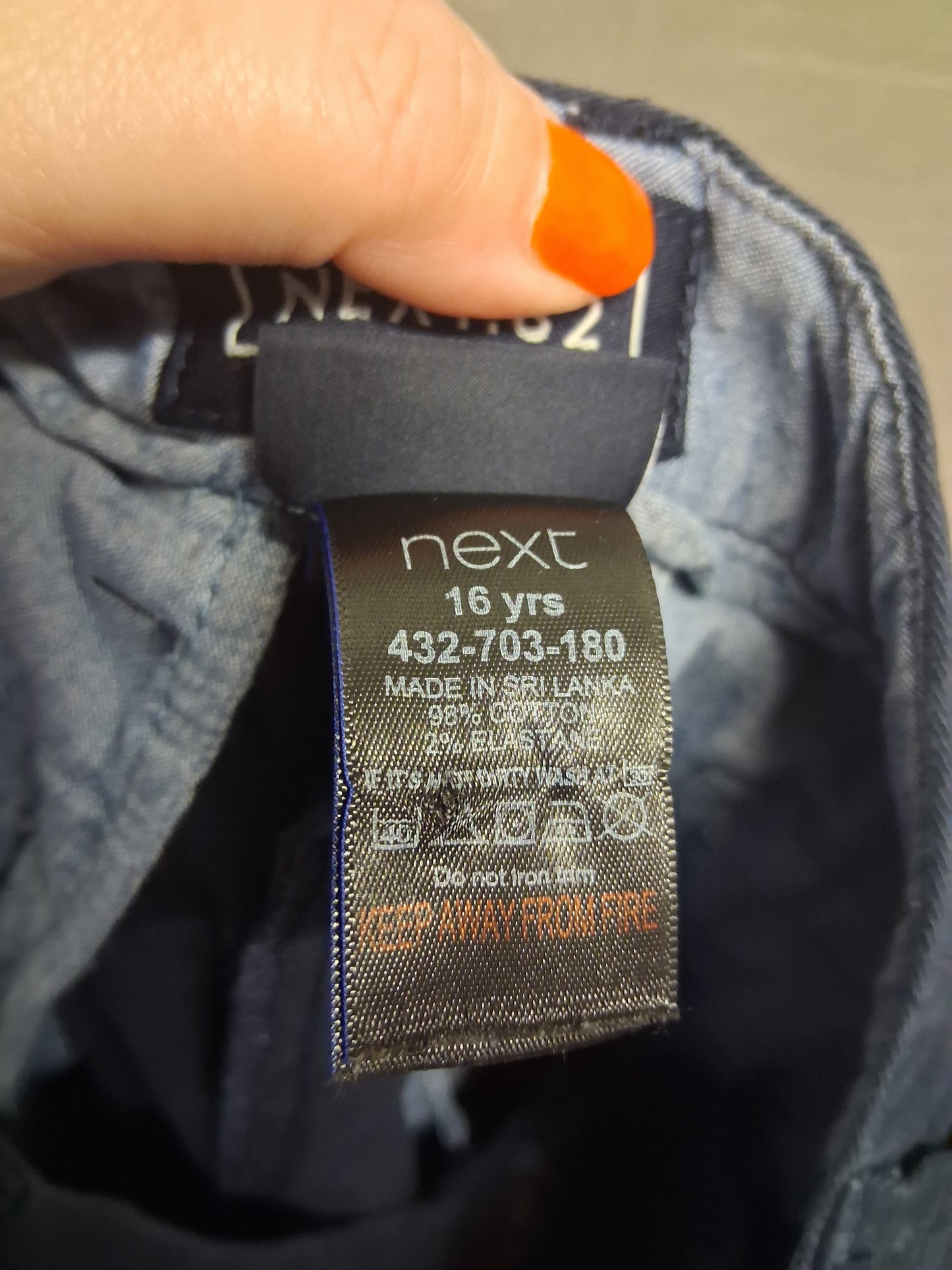 Next Navy Chino Shorts Boys Adjustable Waist Age 16 Years