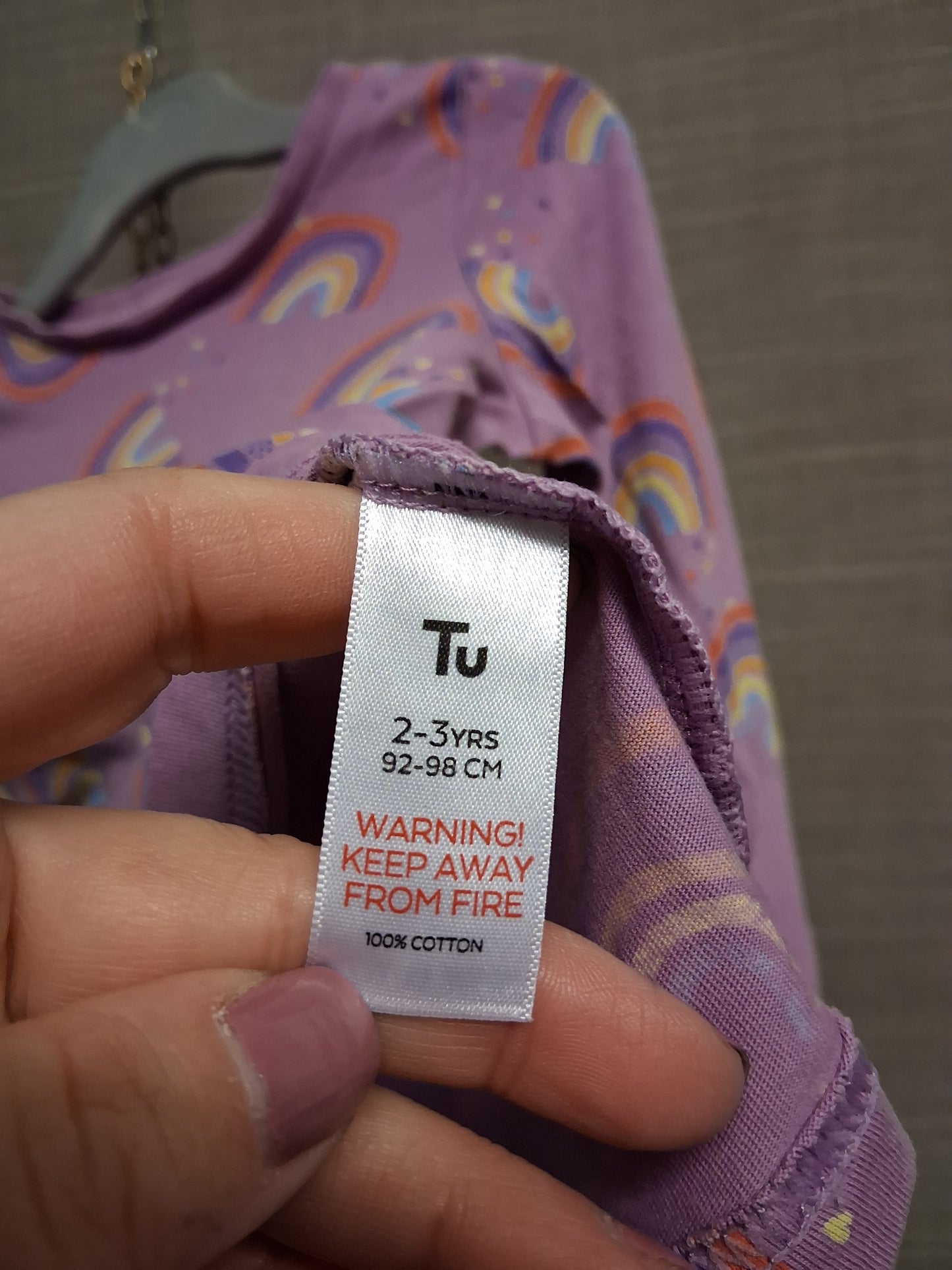TU Girls Lilac Rainbow Print Pyjamas PJ Set Age 2-3 Years