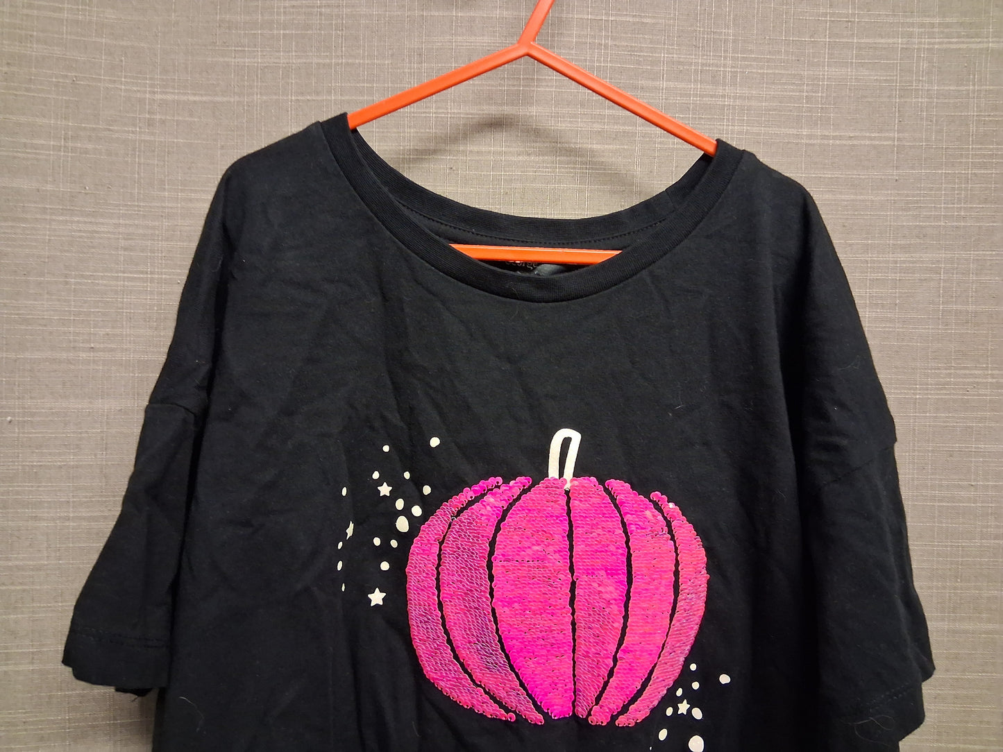 George Girls Halloween 2 way Sequin Pumpkin Black T-Shirt Age 11-12 Years