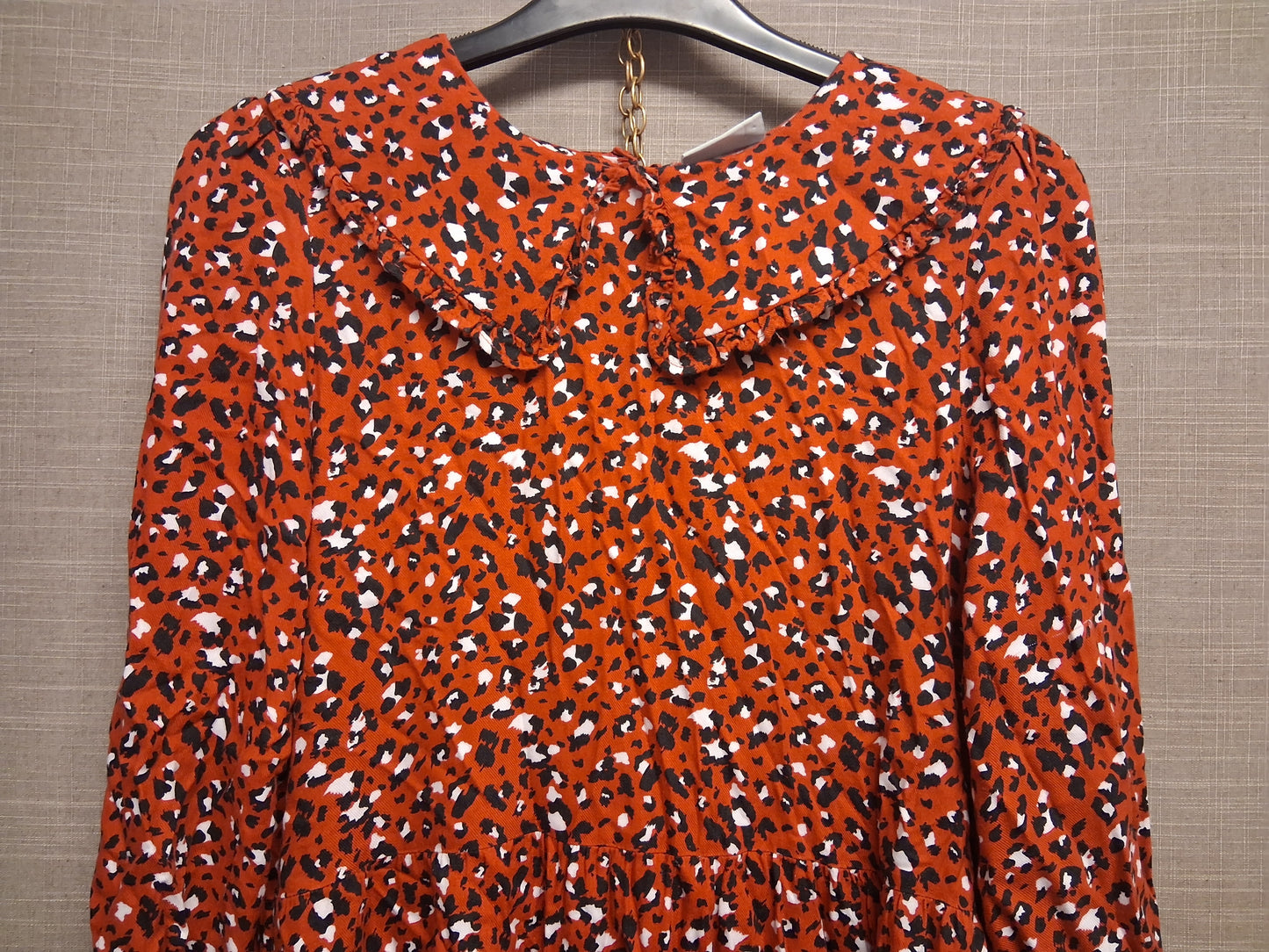 Matalan Girls Red Leopard Print Peter Pan Collar Long Sleeve Dress Age 13 Years