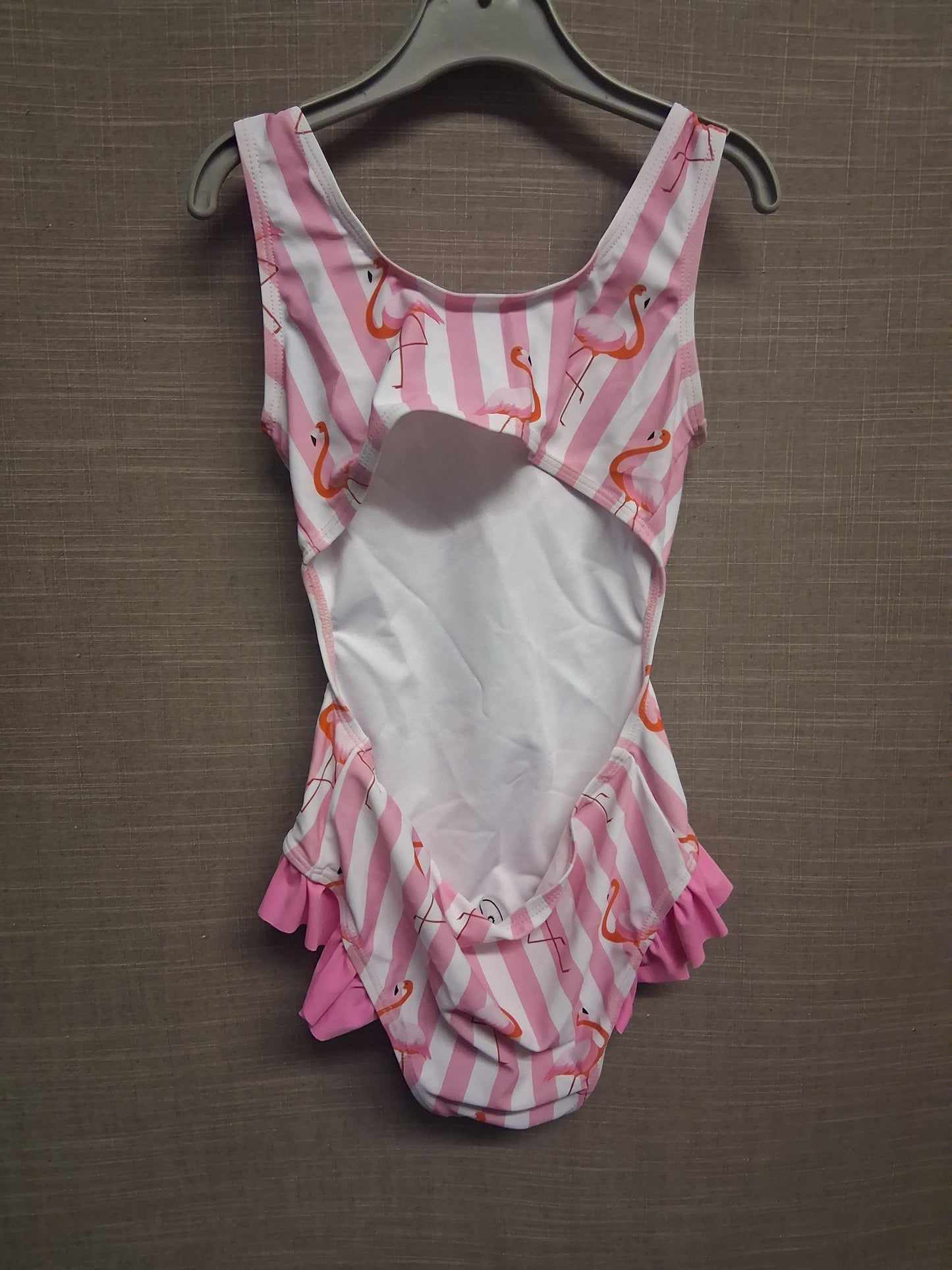Shein Girls Flamingo Theme Striped Swimsuit Age 8 Years