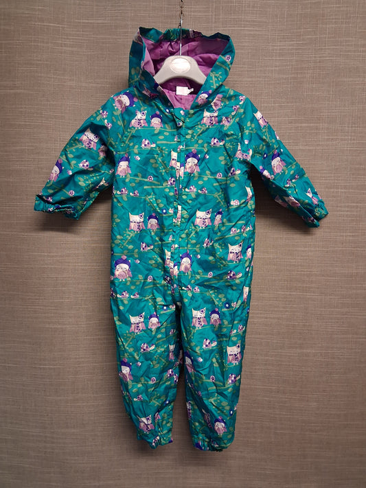 Mini Club Girls Rainsuit All in One Green Owl Print Age 12-18 Months