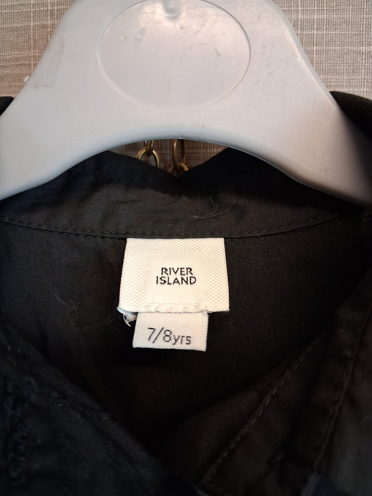 River Island Girls Black Puff Hem and Sleeve Shirt Dress Age 7-8 Years