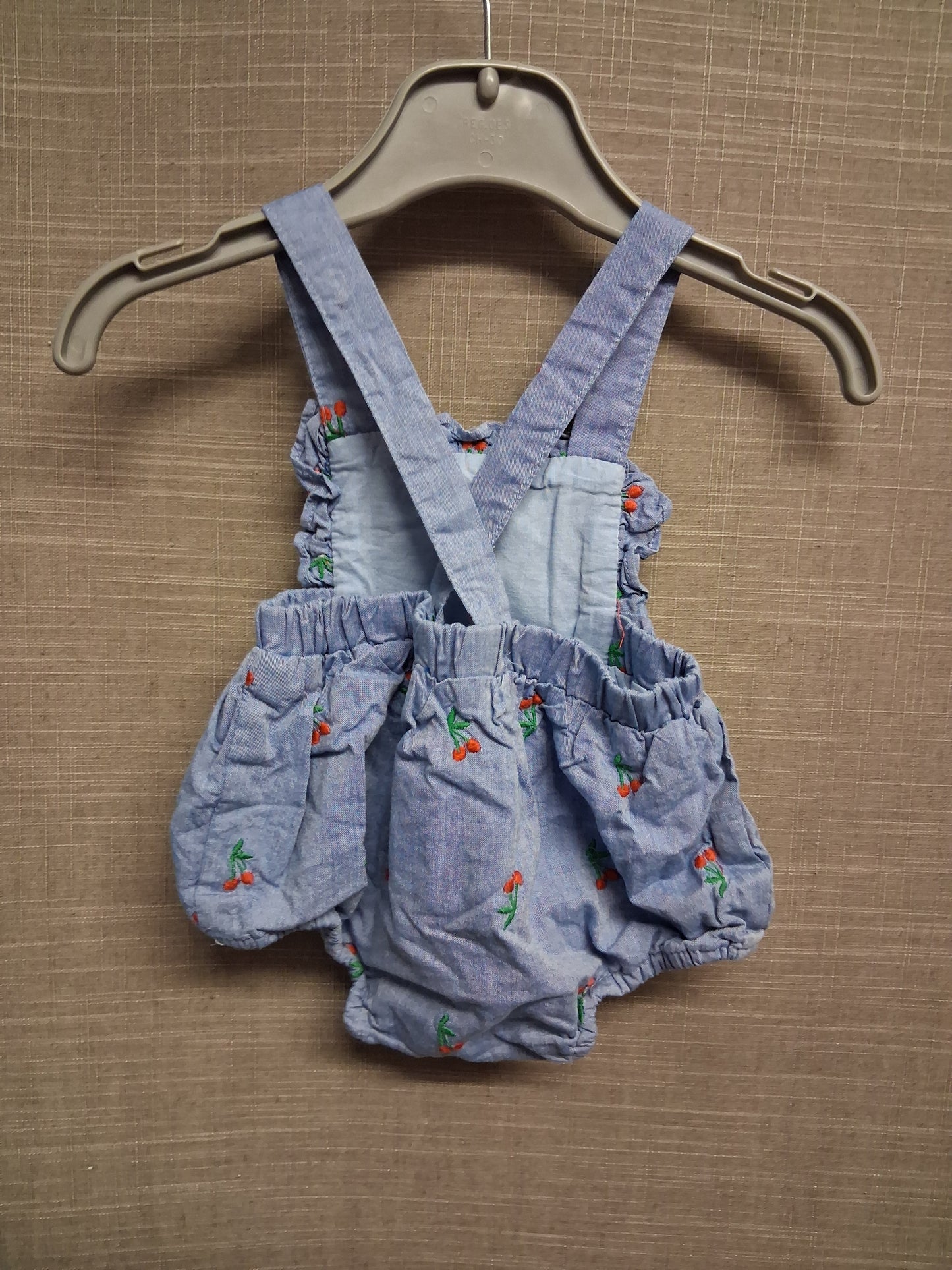 Matalan Girls Blue Denim Dungaree Shorts Cherry Print Age 0-3 months