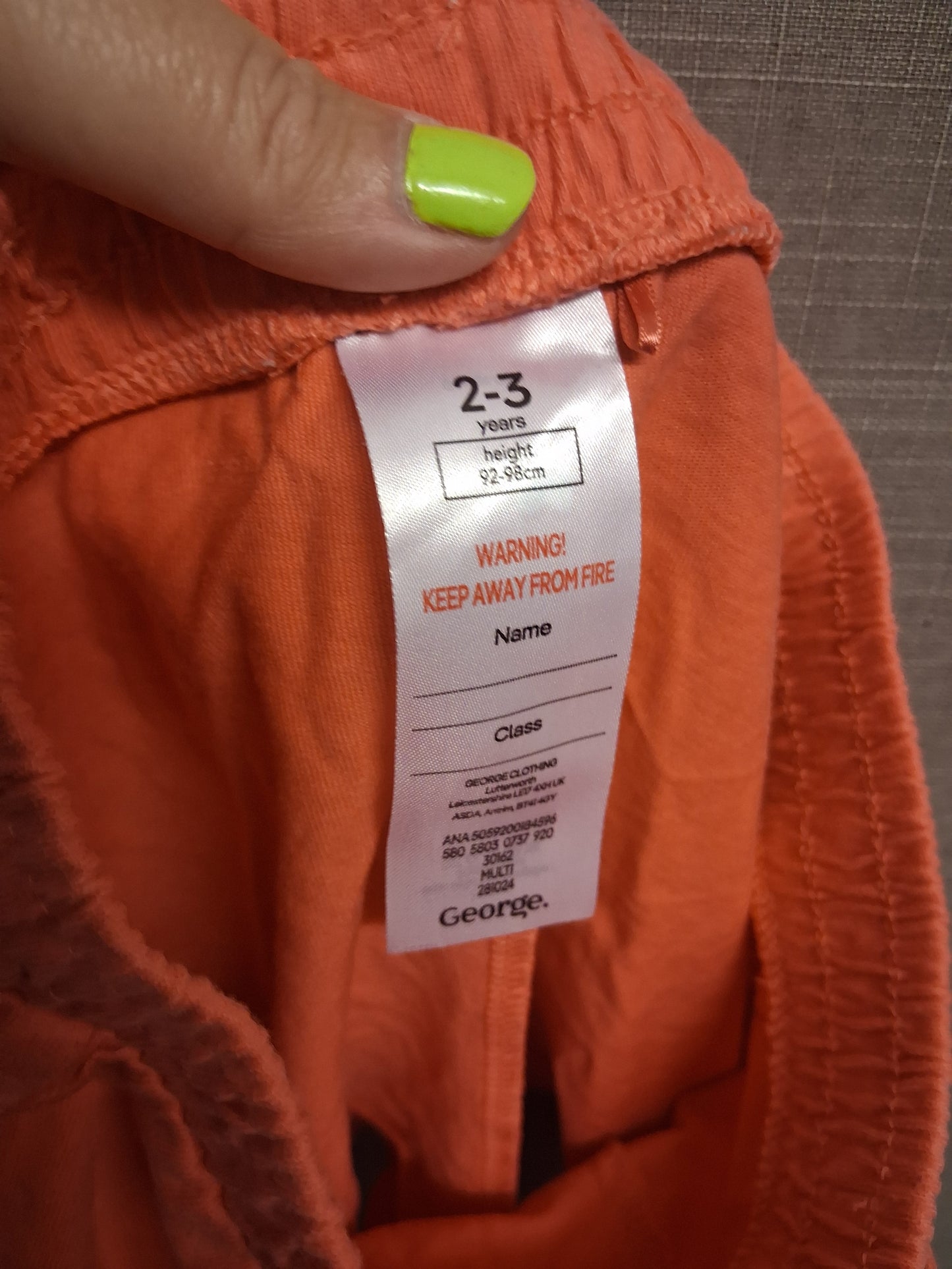 George Unisex 2 Piece Outfit Shorts & T-Shirt Orange Age 2-3 Years