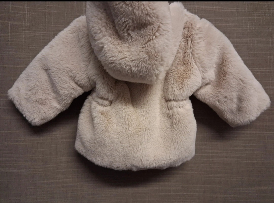 Nutmeg Girls Faux Fur Beige Coat  with Hood Age 0-3 Months