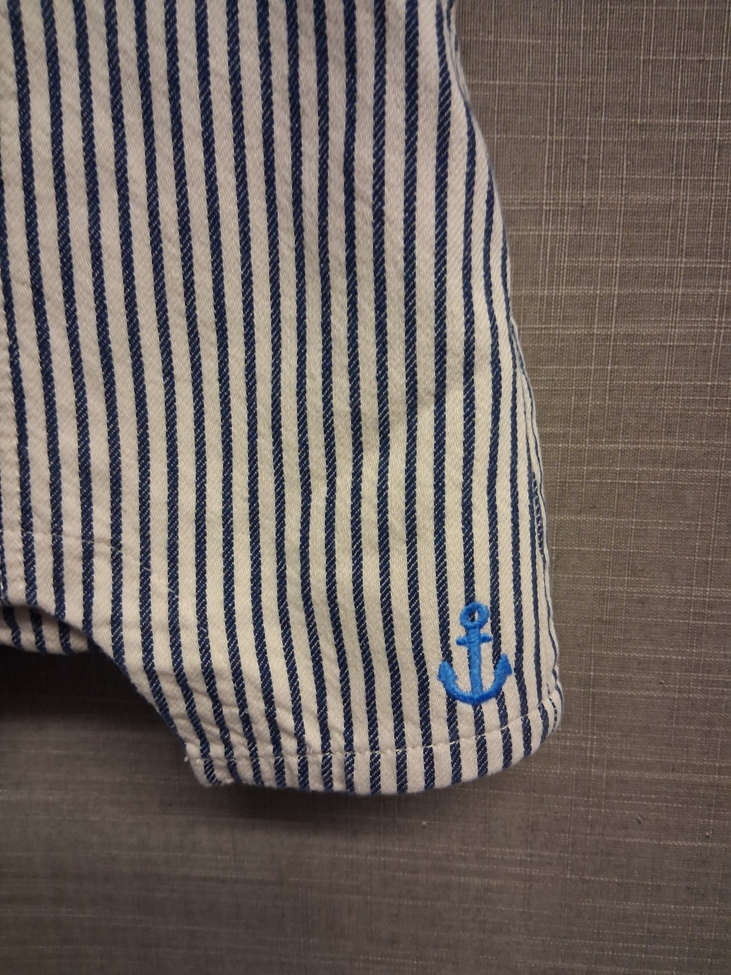 Marks & Spencer Boys Blue White Stripe Short Dungarees Age 6-9 Months