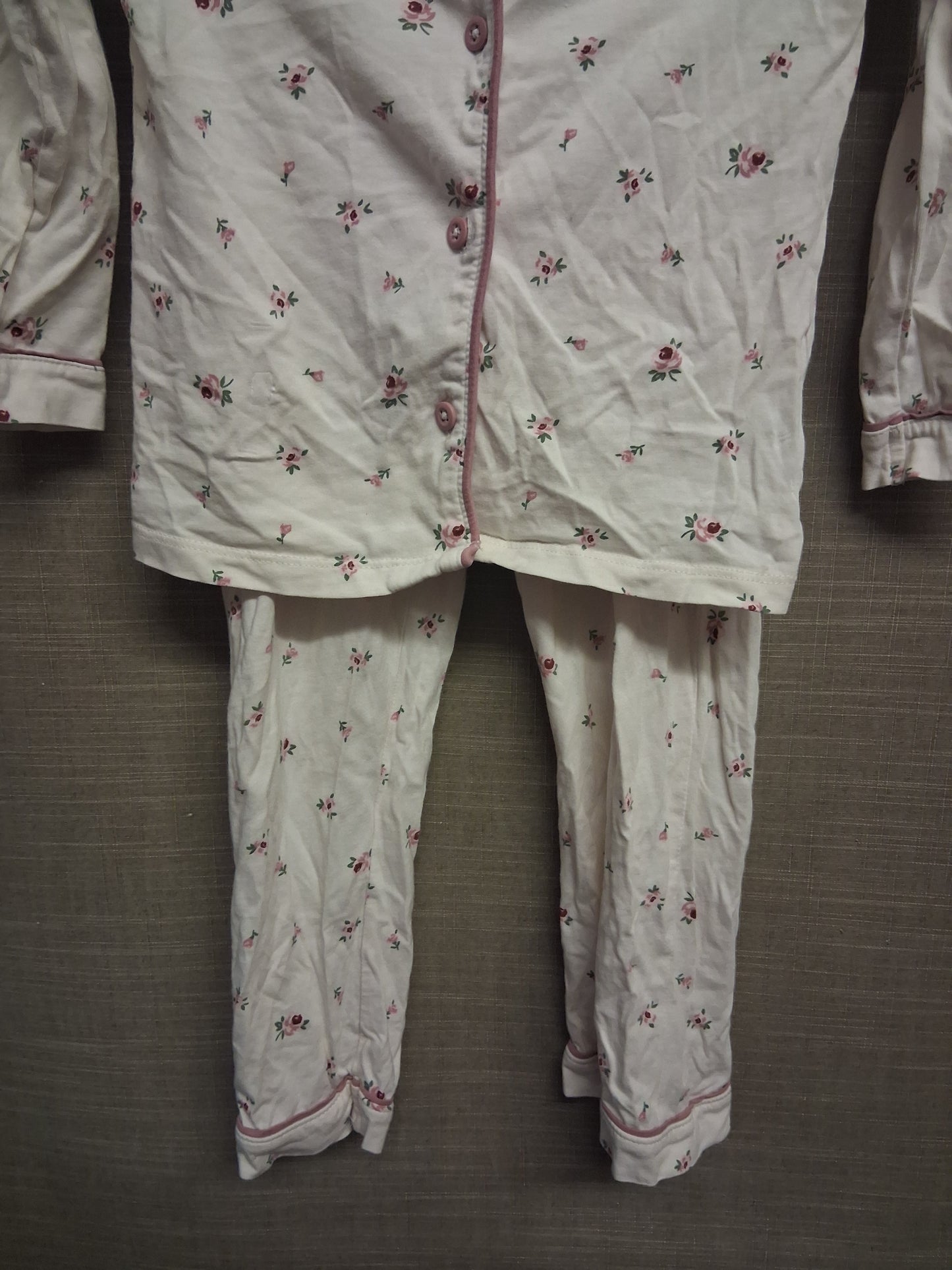 F&F Girls Pale Pink Floral 2 Piece PJs Pyjamas Set Age 4-5 Years