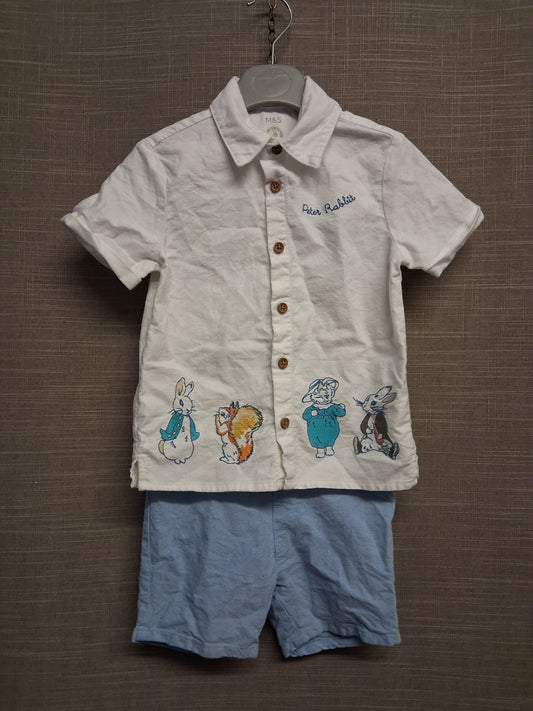 Marks & Spencer Peter Rabbit 2 Piece Outfit Short Sleeve Shirt & Shorts Age 2-3 Years