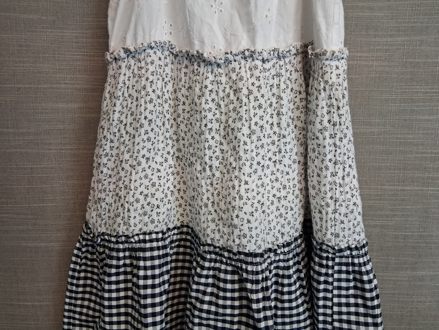 George Girls White Black Multi Pattern Tiered Dress Age 7-8 Years