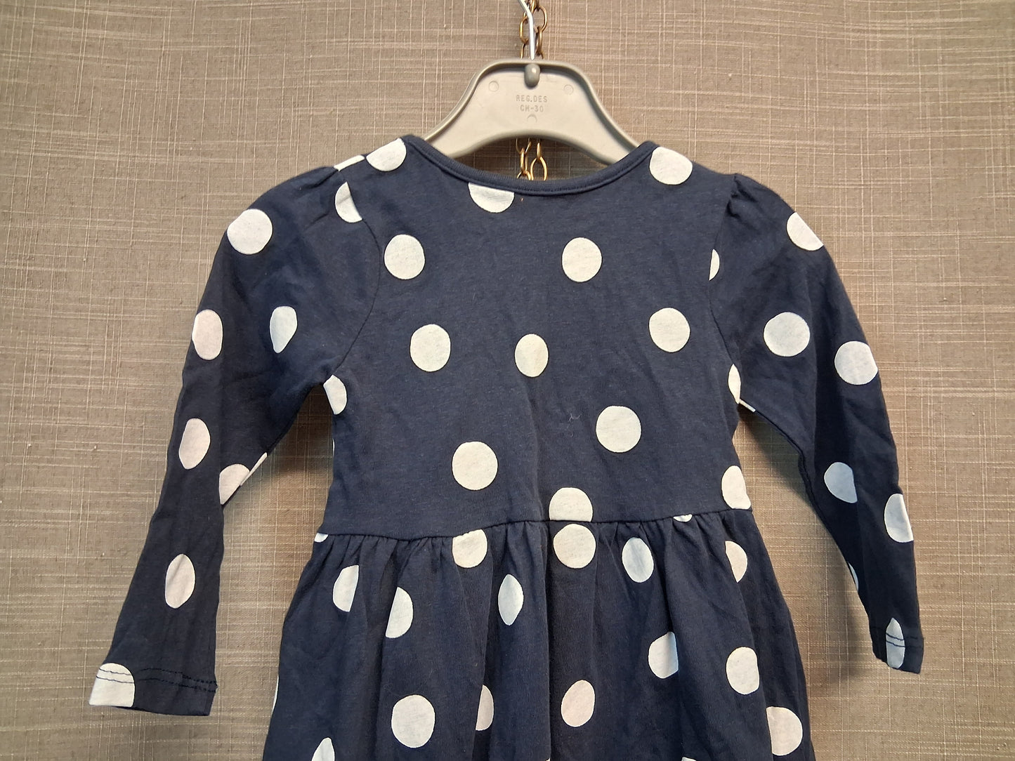 Primark Girls Navy Spotty Jersey Dress Age 9-12 Months