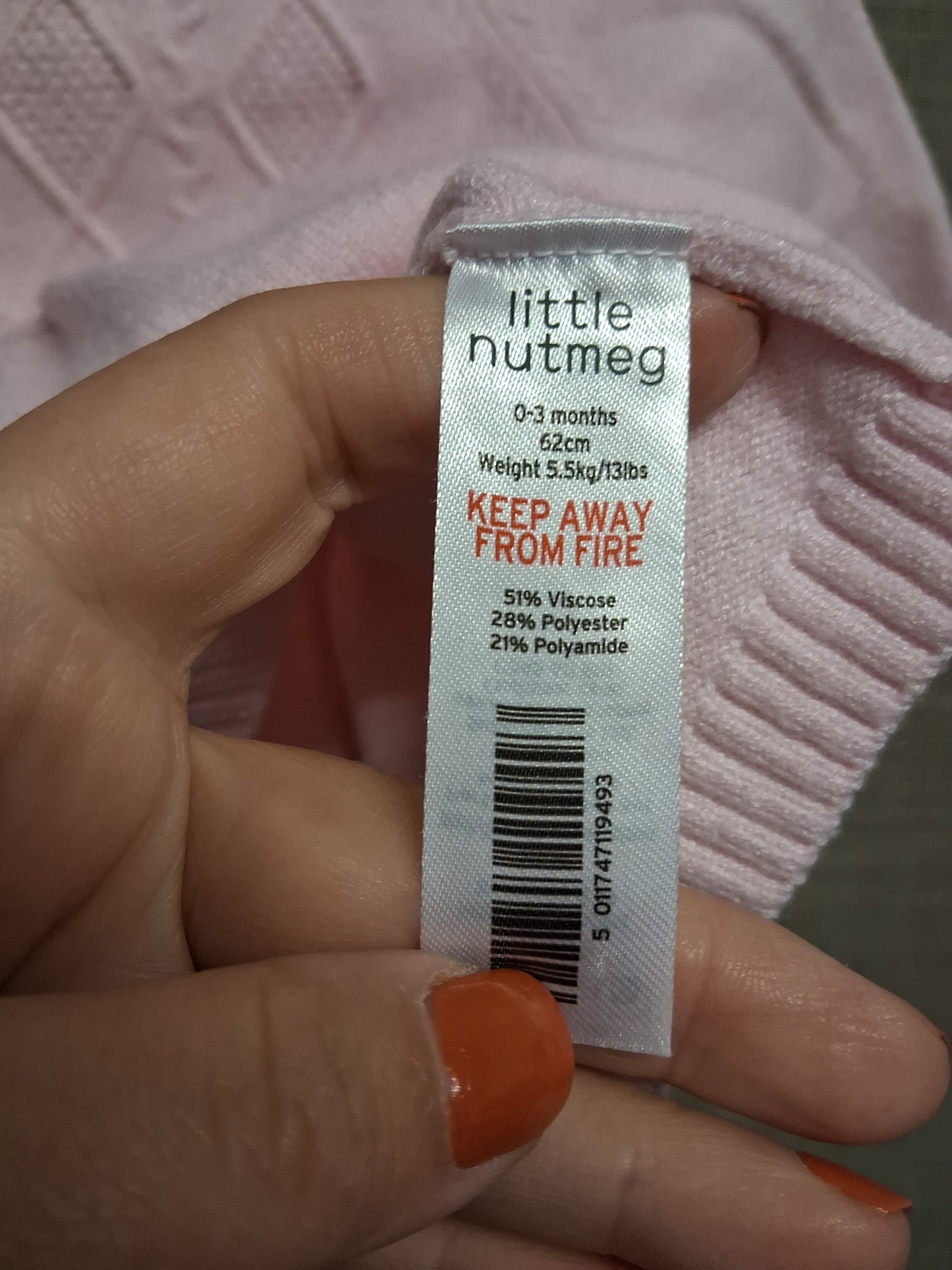 Nutmeg Girls Pale Pink Soft Knit Jumper Dress Age 0-3 Months