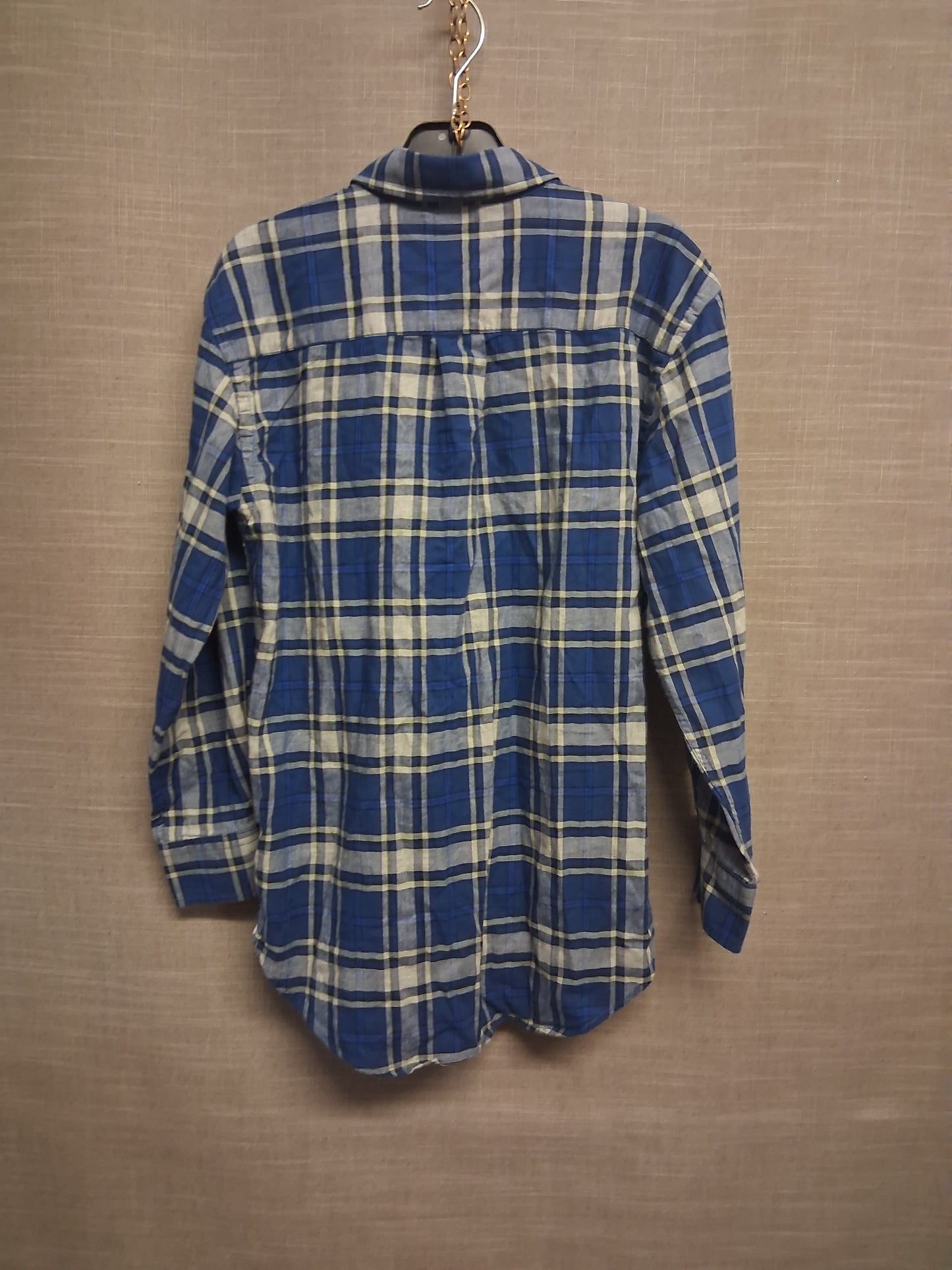 GAP Boys Blue White Checked Long Sleeve Shirt Age 7 Years Loose Fit