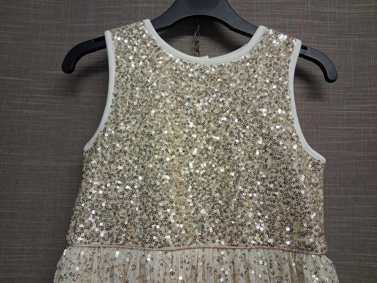 Primark Girls Cream Gold Sparkly Sequin Sleeveless Party Dress Age 7-8 Years