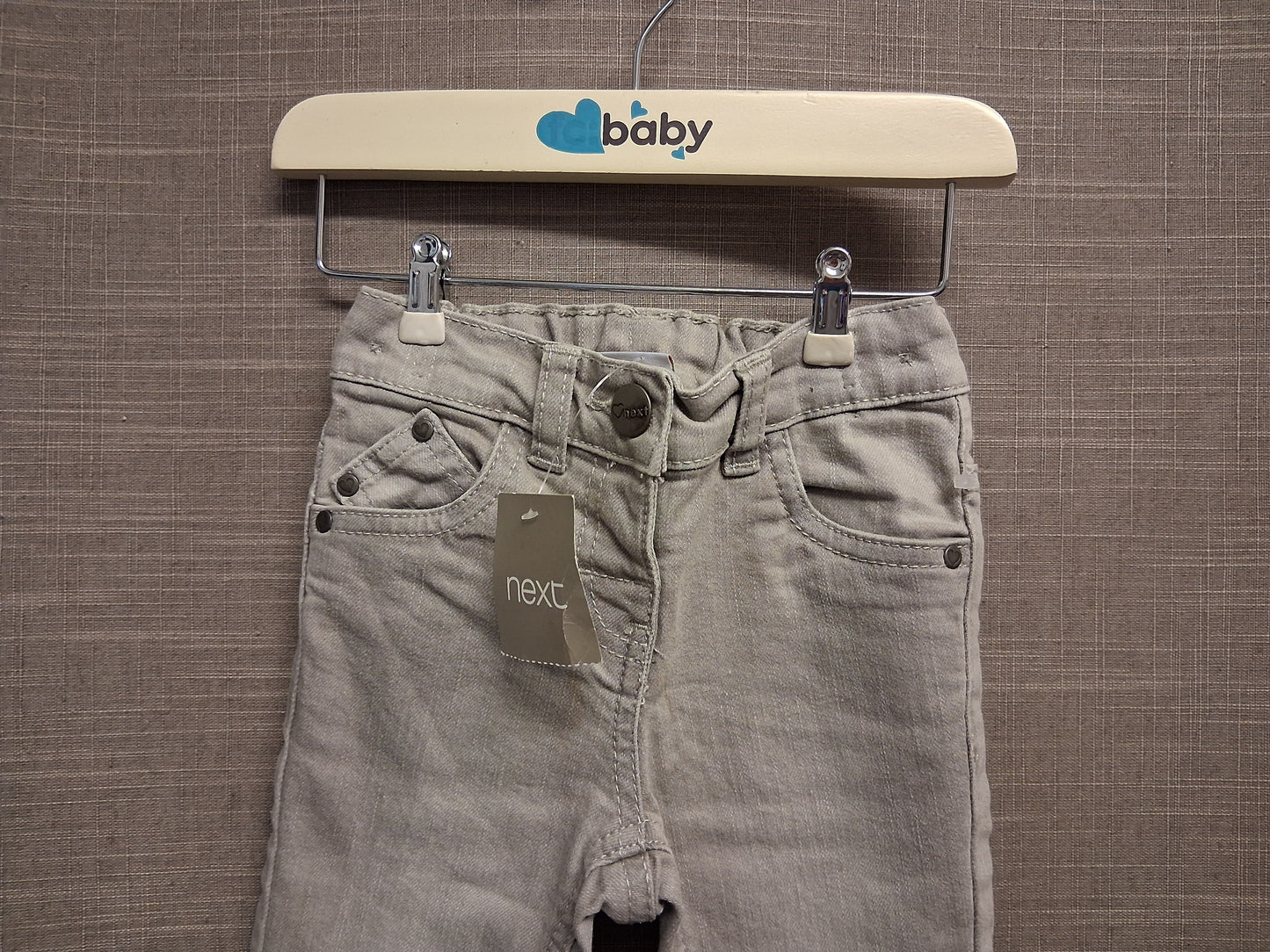Next Boys Grey Denim Jeans Age 6-9 Months New Adjustable Waist