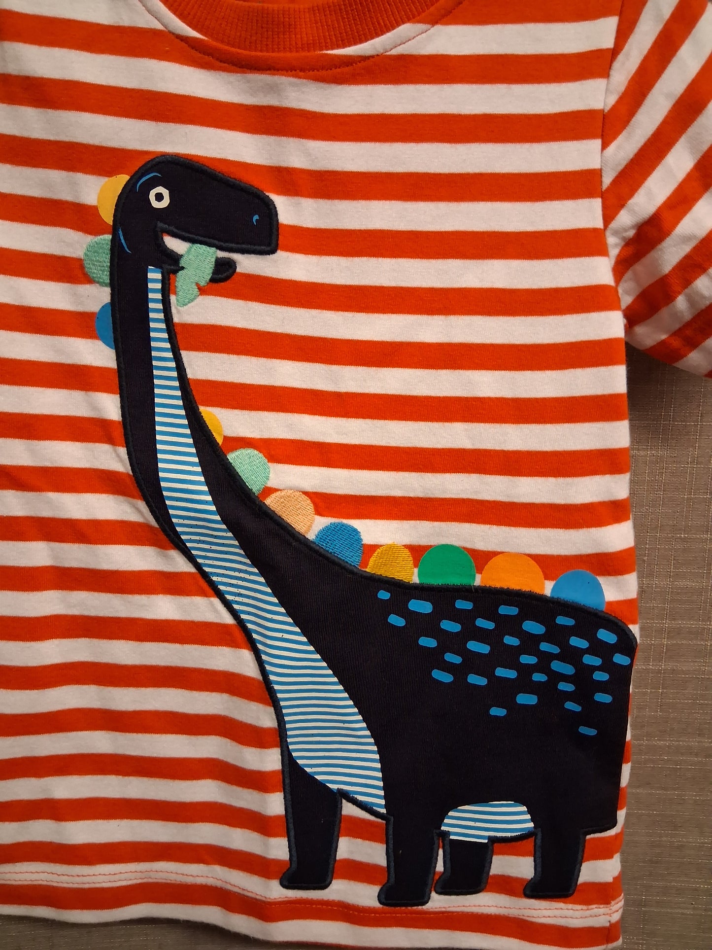 Nutmeg Boys Red Striped Dinosaur Theme Short Sleeve T-Shirt Age 12-18 Months