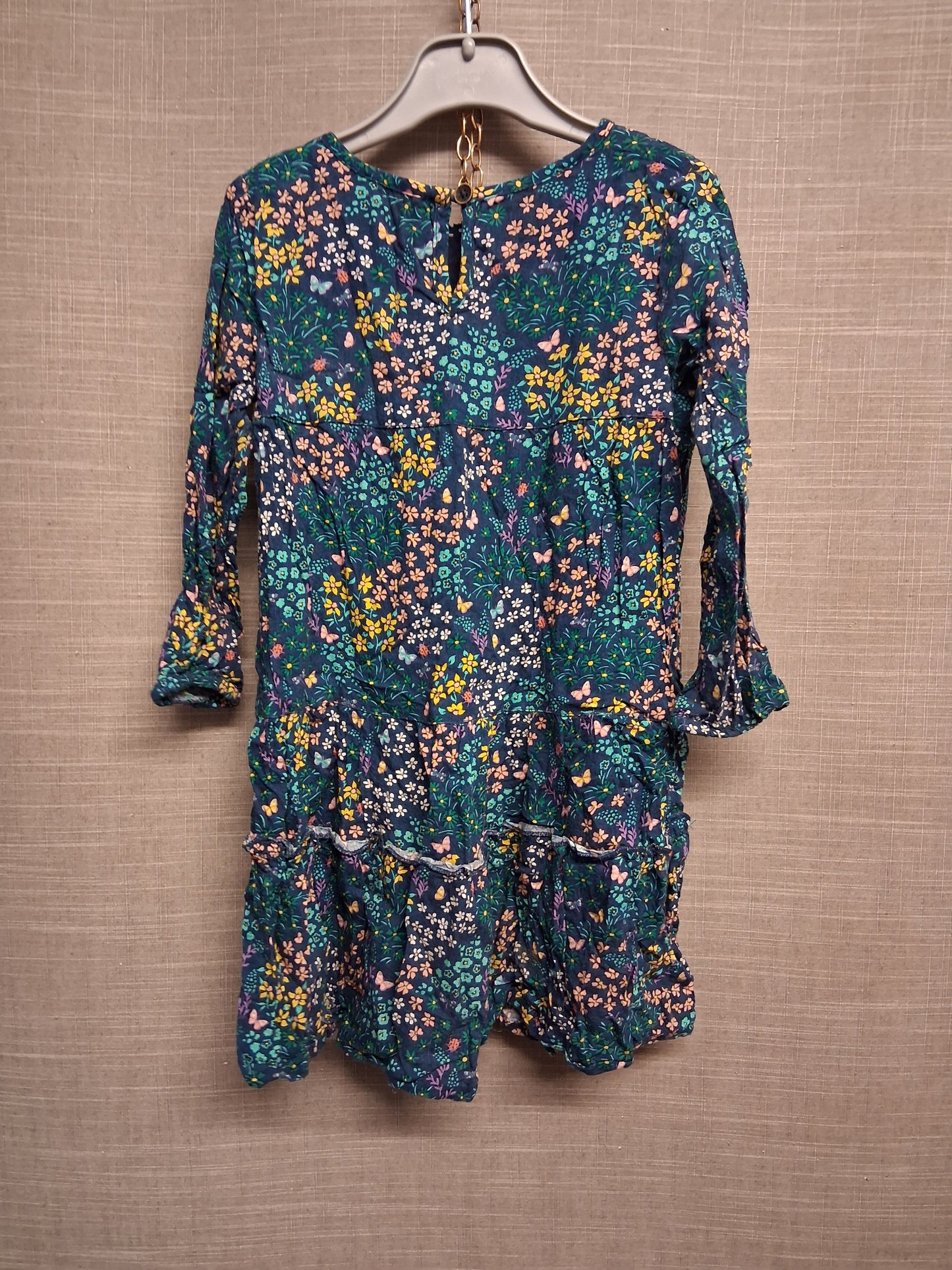 Fatface Girls Green Floral Long Sleeve Dress Age 3-4 Years