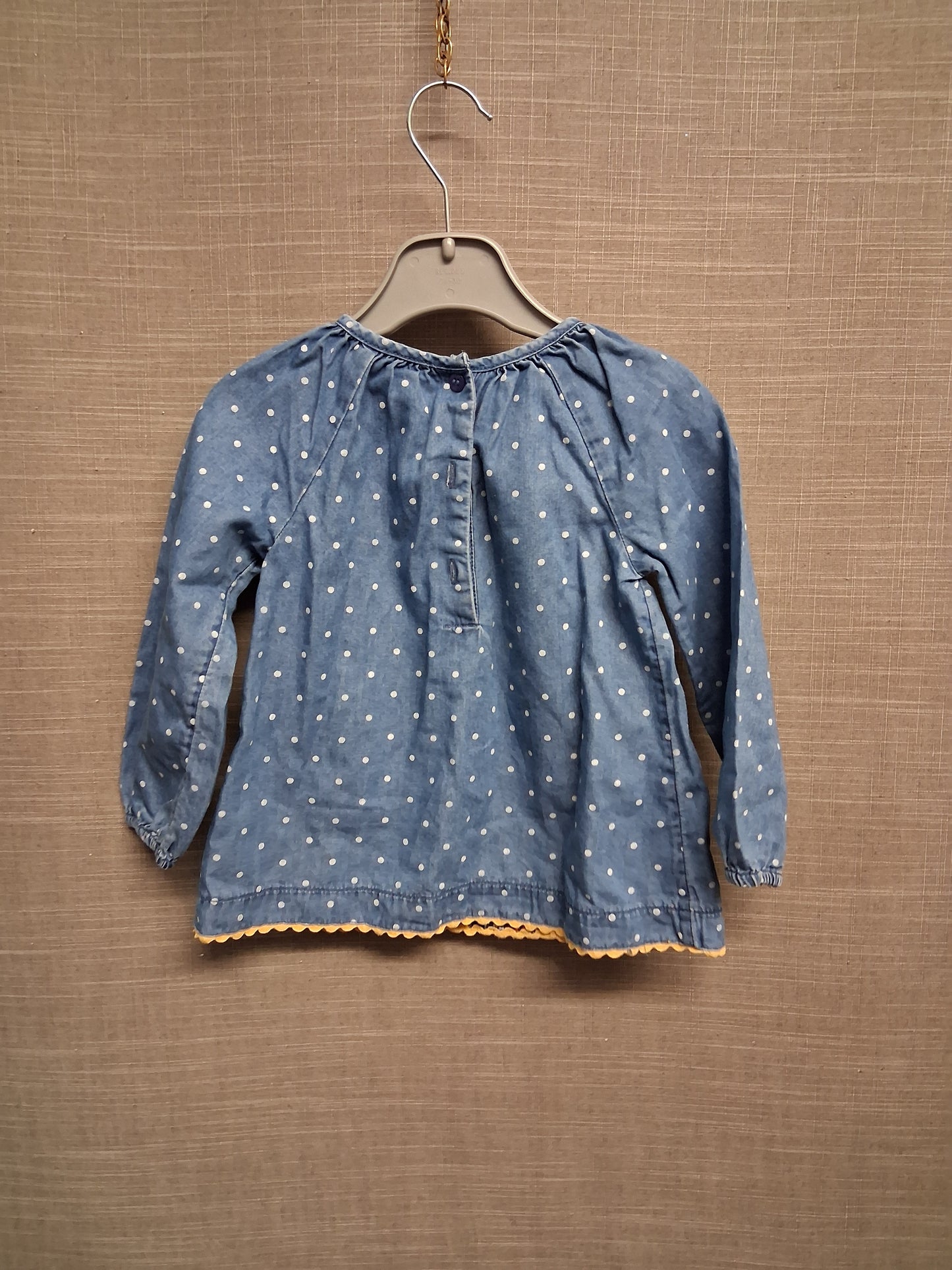 Mothercare Girls Blue Denim Long Sleeve Top Cat Patchwork Age 18-24 Months