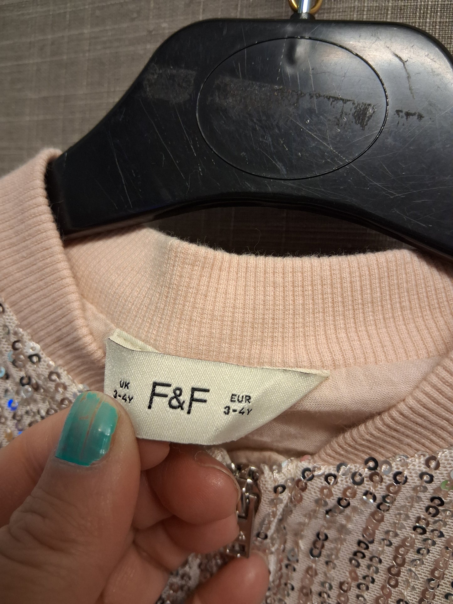 F&F Girls Rose Gold Sequin Bomber Jacket Age 3-4 Years
