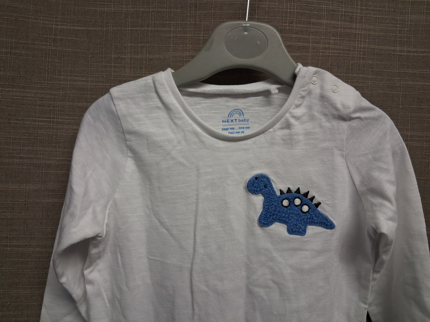 Next Boys White Dinosaur Long Sleeve T-Shirt 100% Cotton Age 12-18 Months