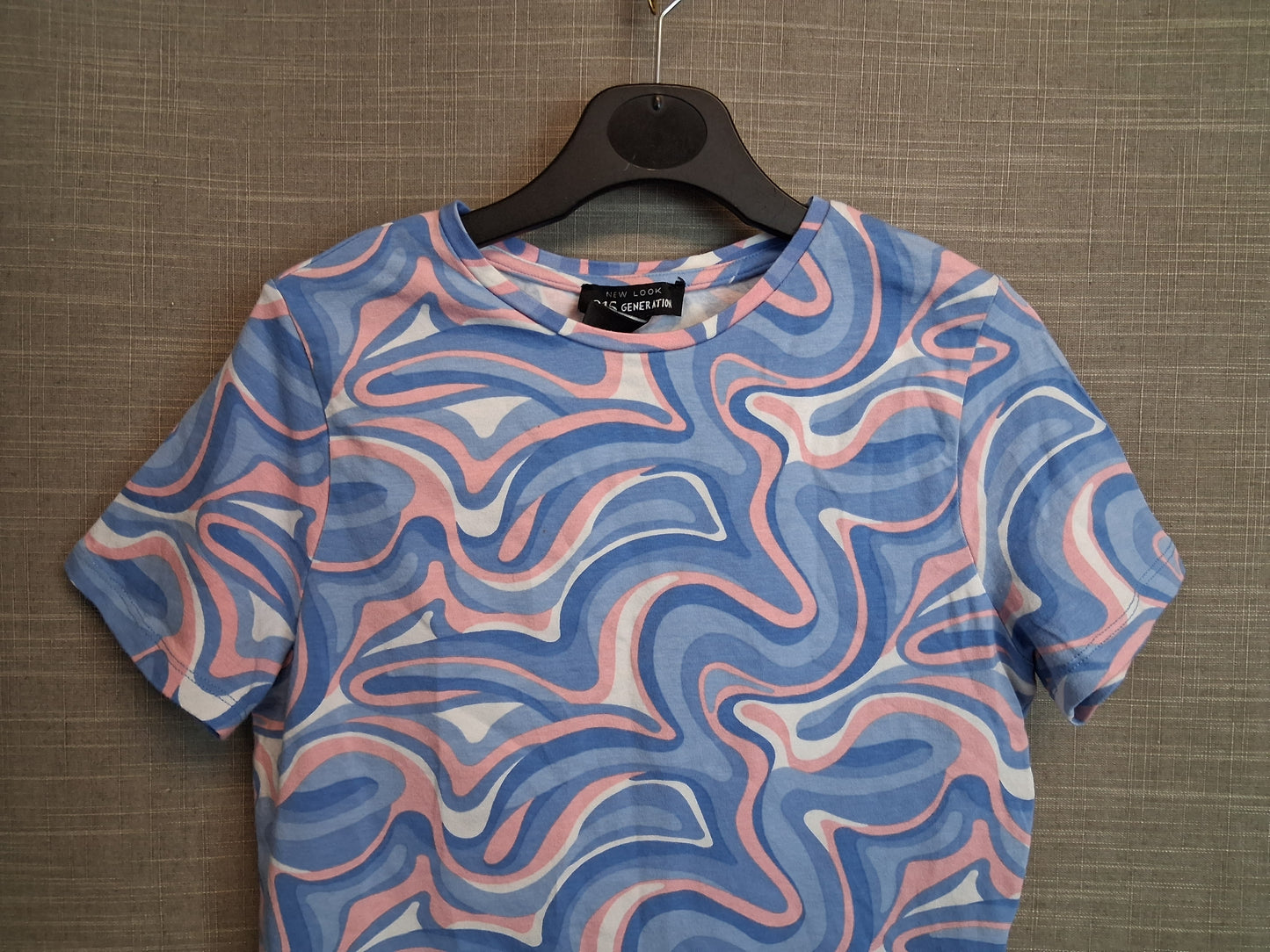 New Look Girls Blue Pink Marble Print Cropped T-Shirt Size 14-15 Years