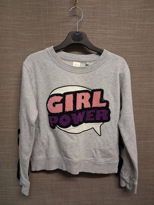 Next Girls Sweater Jumper "Girl Power" Grey Lace Detail on Sleeve Age 9 Years