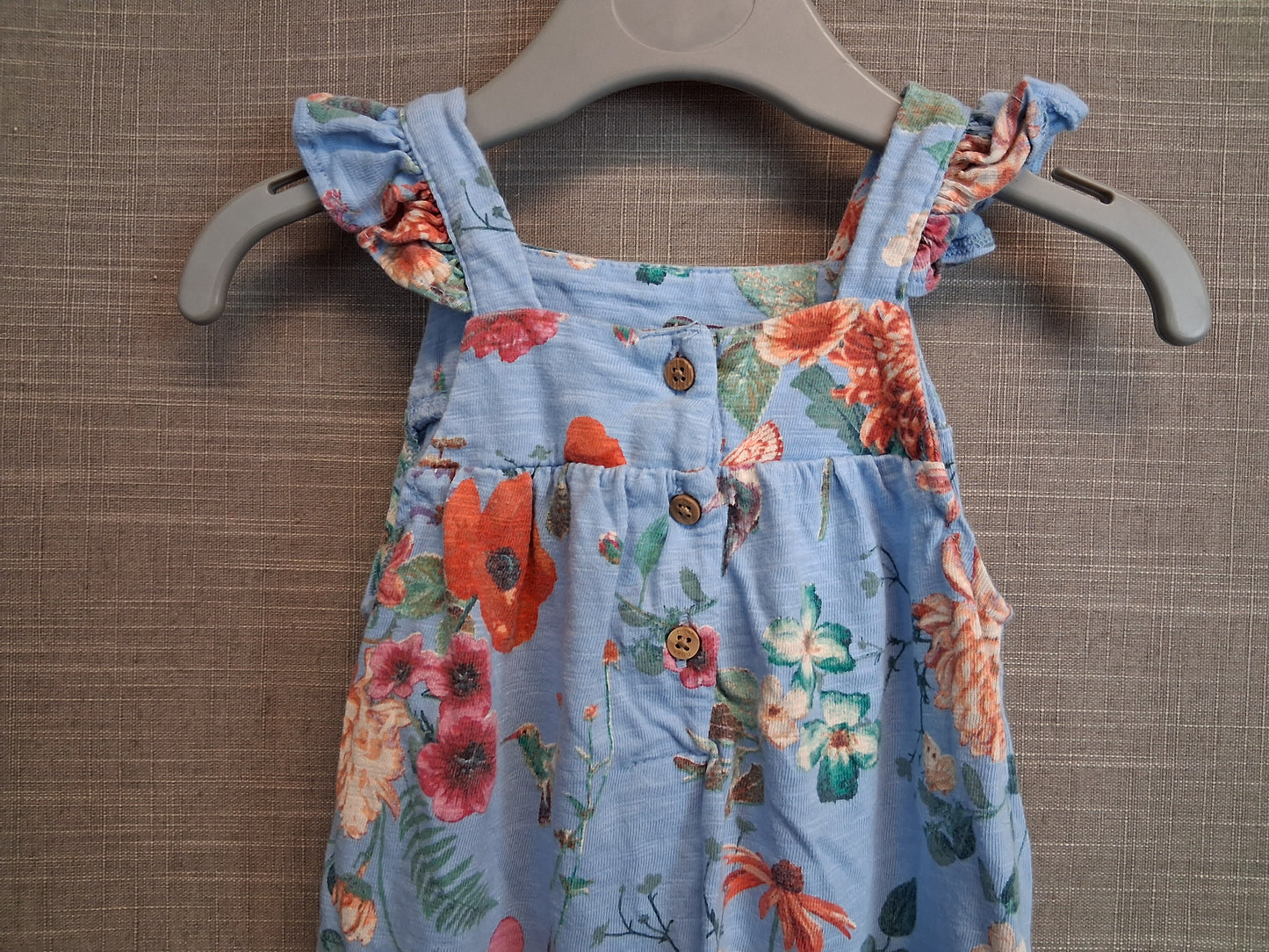 Next Girls Blue Floral Romper Sleeveless Jersey Age 3-6 Months