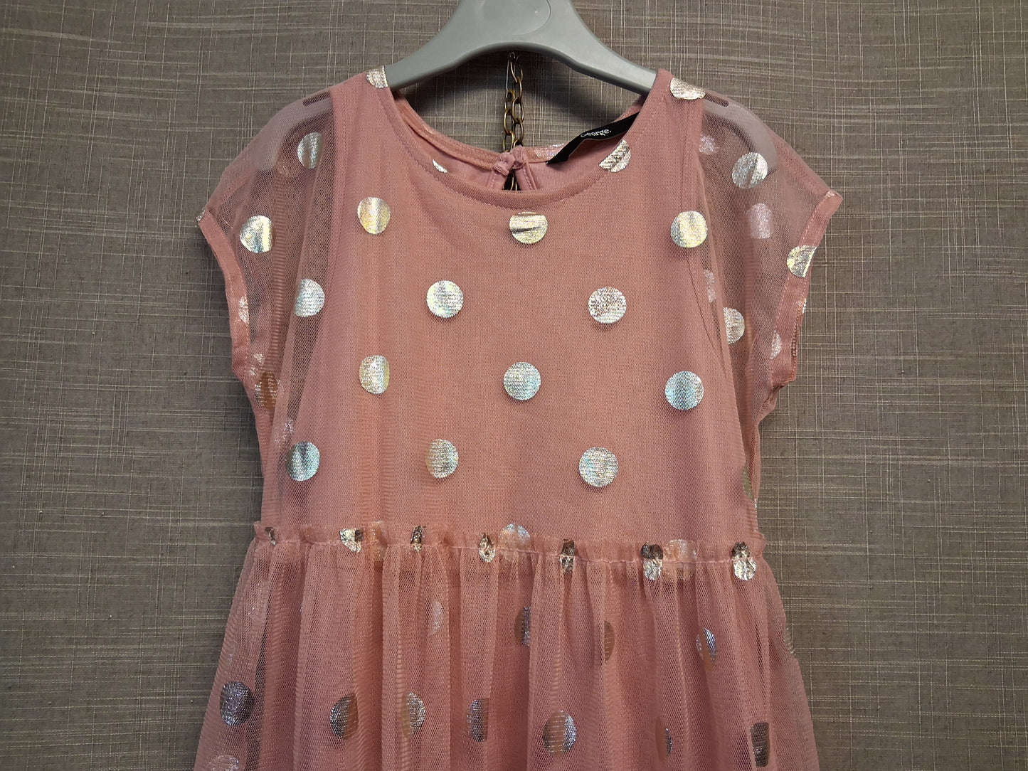 George Girls Pink Gold Spotty Dress Short Sleeve Age 5-6 Years