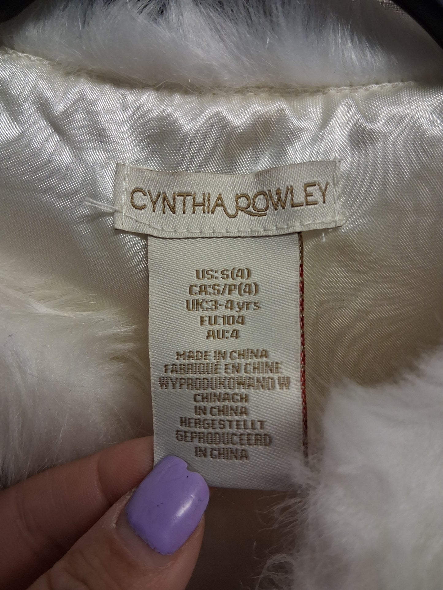 Cynthia Rowley Girls Faux Fur Bodywarmer Gilet Cream Age 3-4 Years