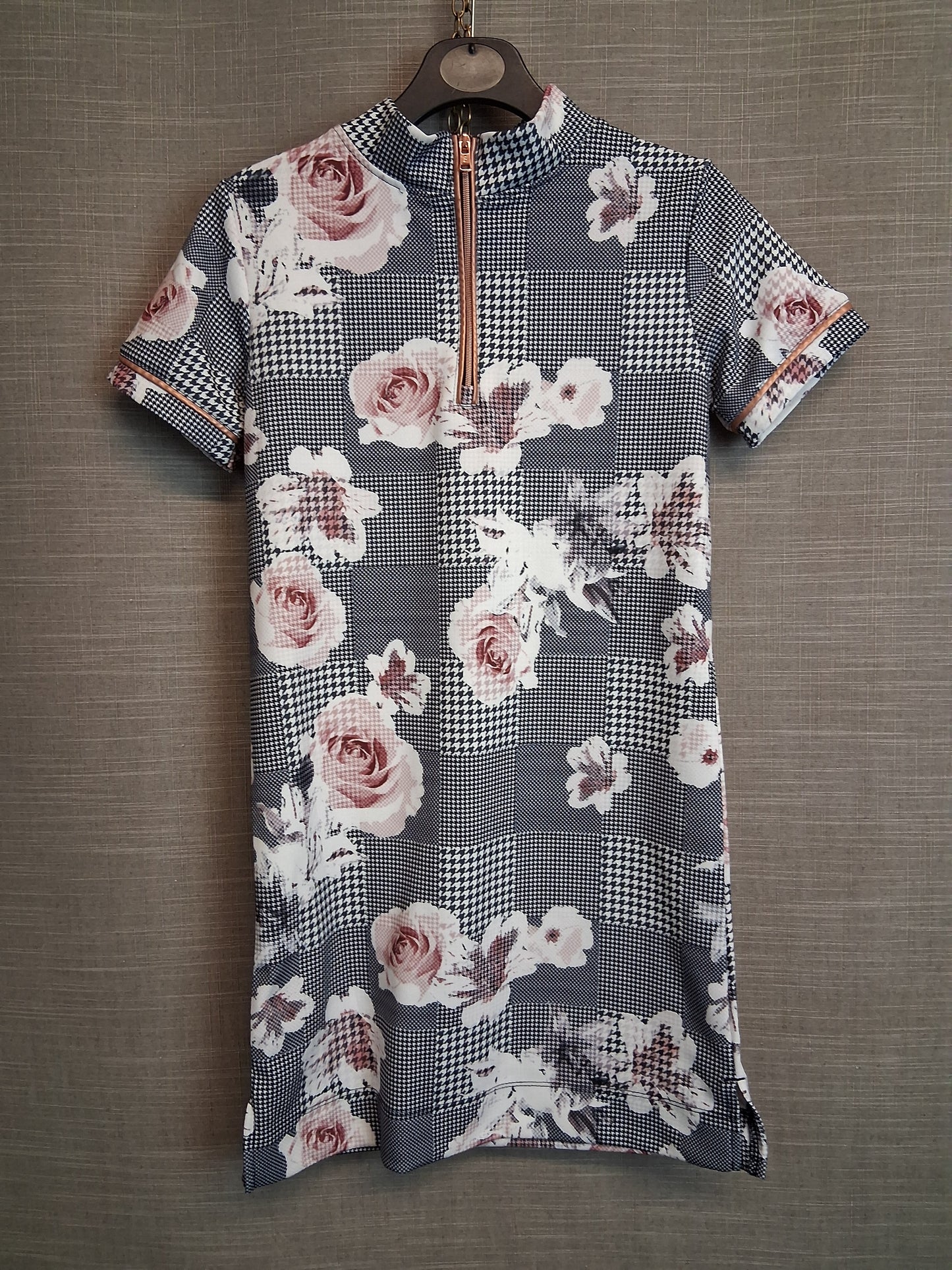 Firetrap Girls T-Shirt Dress 1/4 Zip Multicolour Floral Check Age 9-10 Years