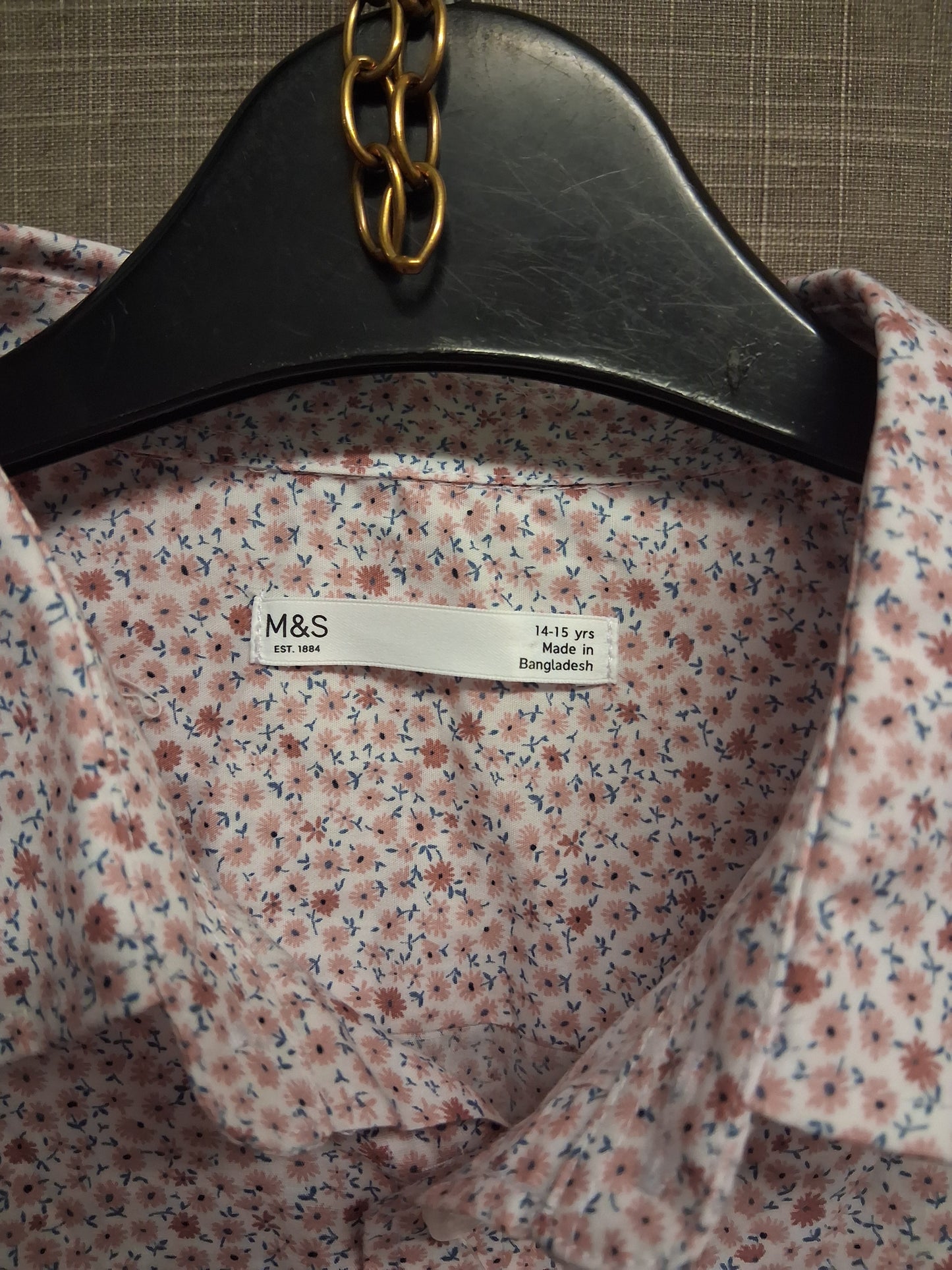 Marks and Spencer Girls Long Sleeve White Pink Floral Shirt Age 14-15 Years New