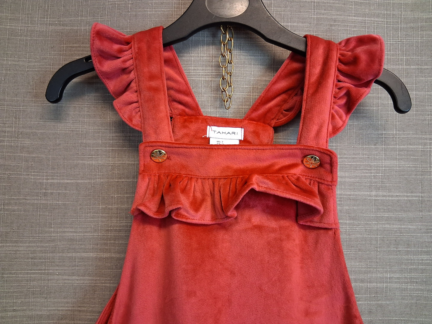 Tahari Girls Velour Red Pinafore Dress Age 6-7 Years