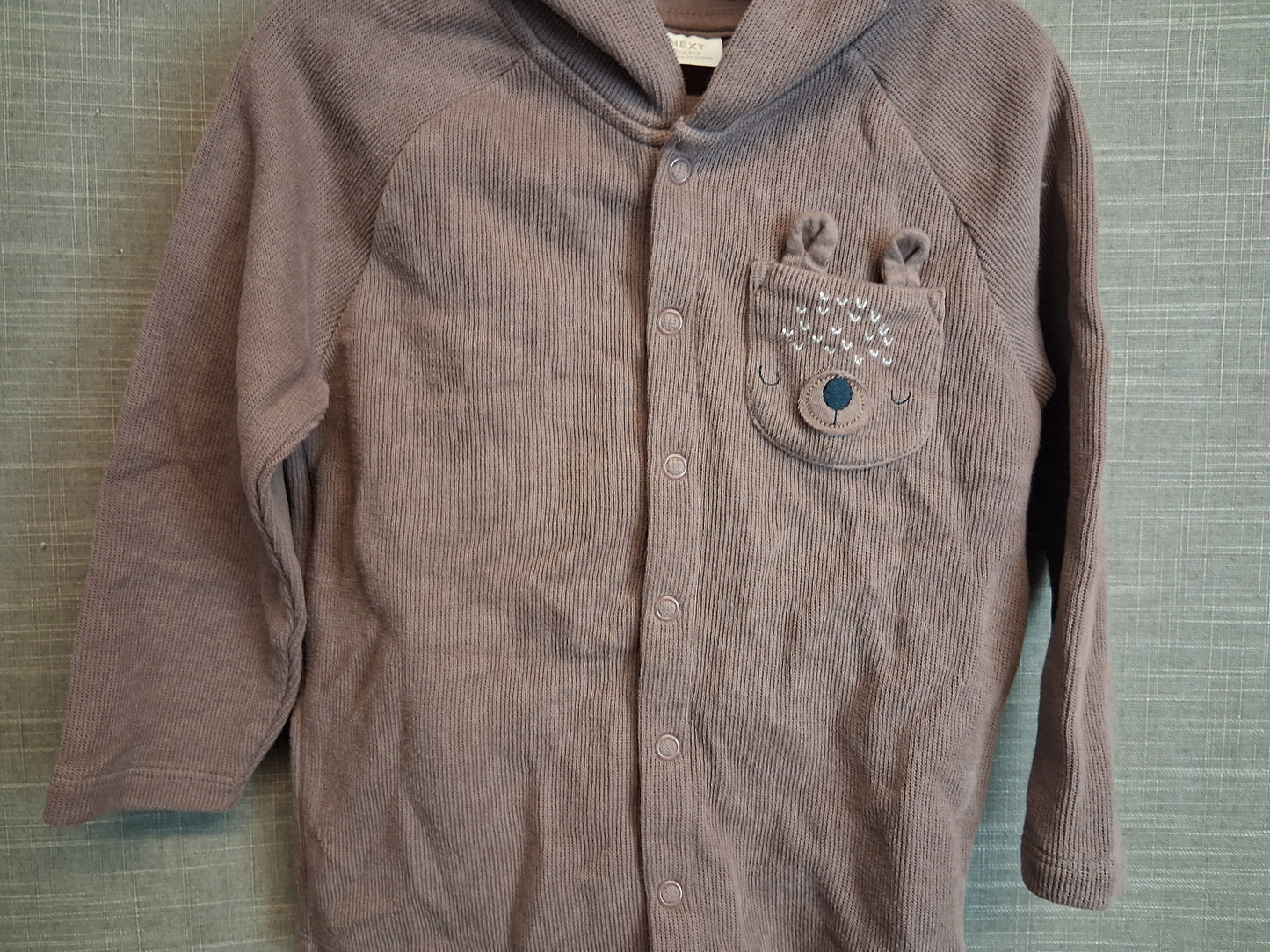 Next Boys Hoodie Brown Snap Button Age 18-24 Months