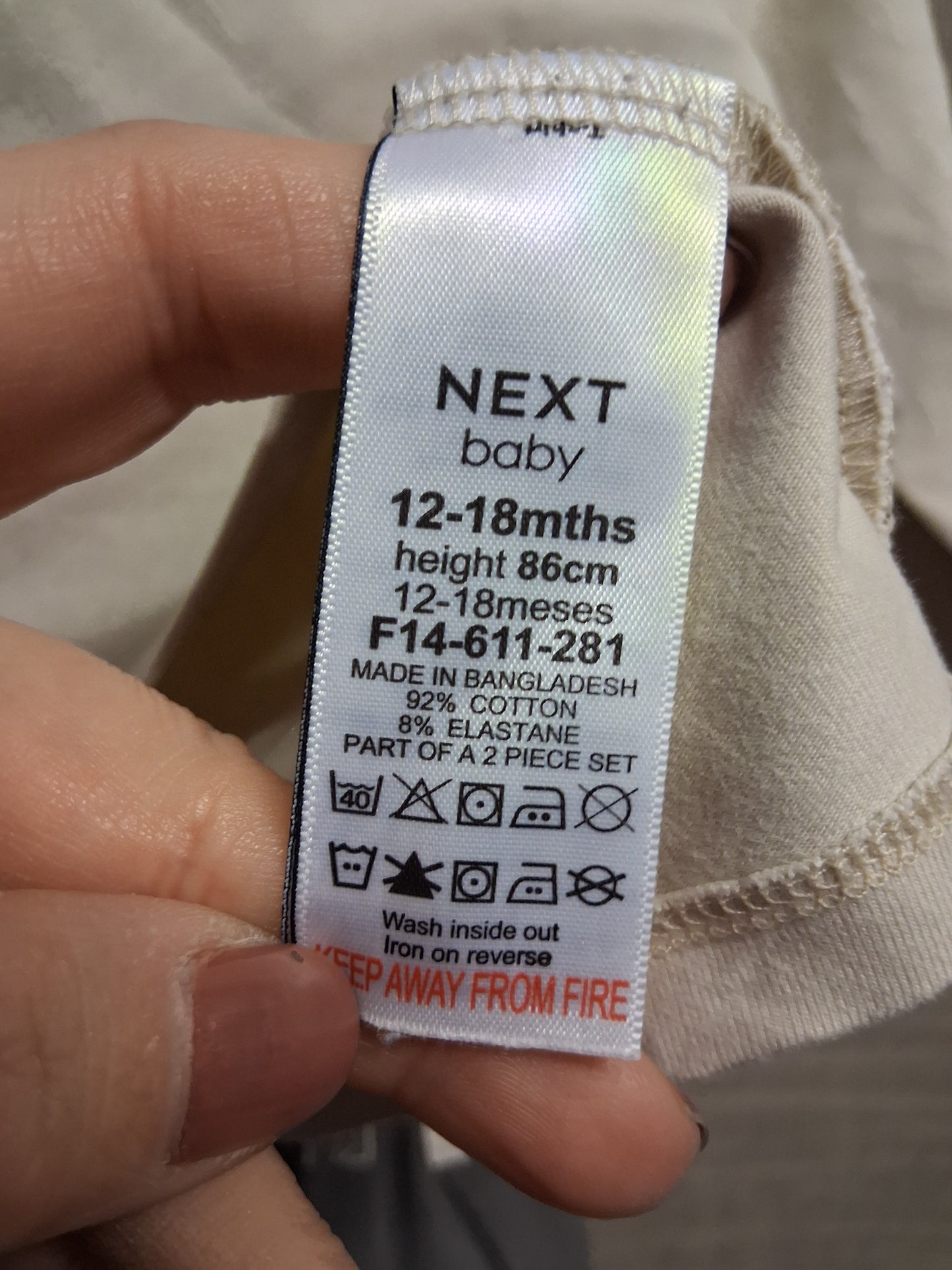 Next Baby Beige Grey Dog Theme Jersey Outfit Age 12-18 Months 100% Cotton