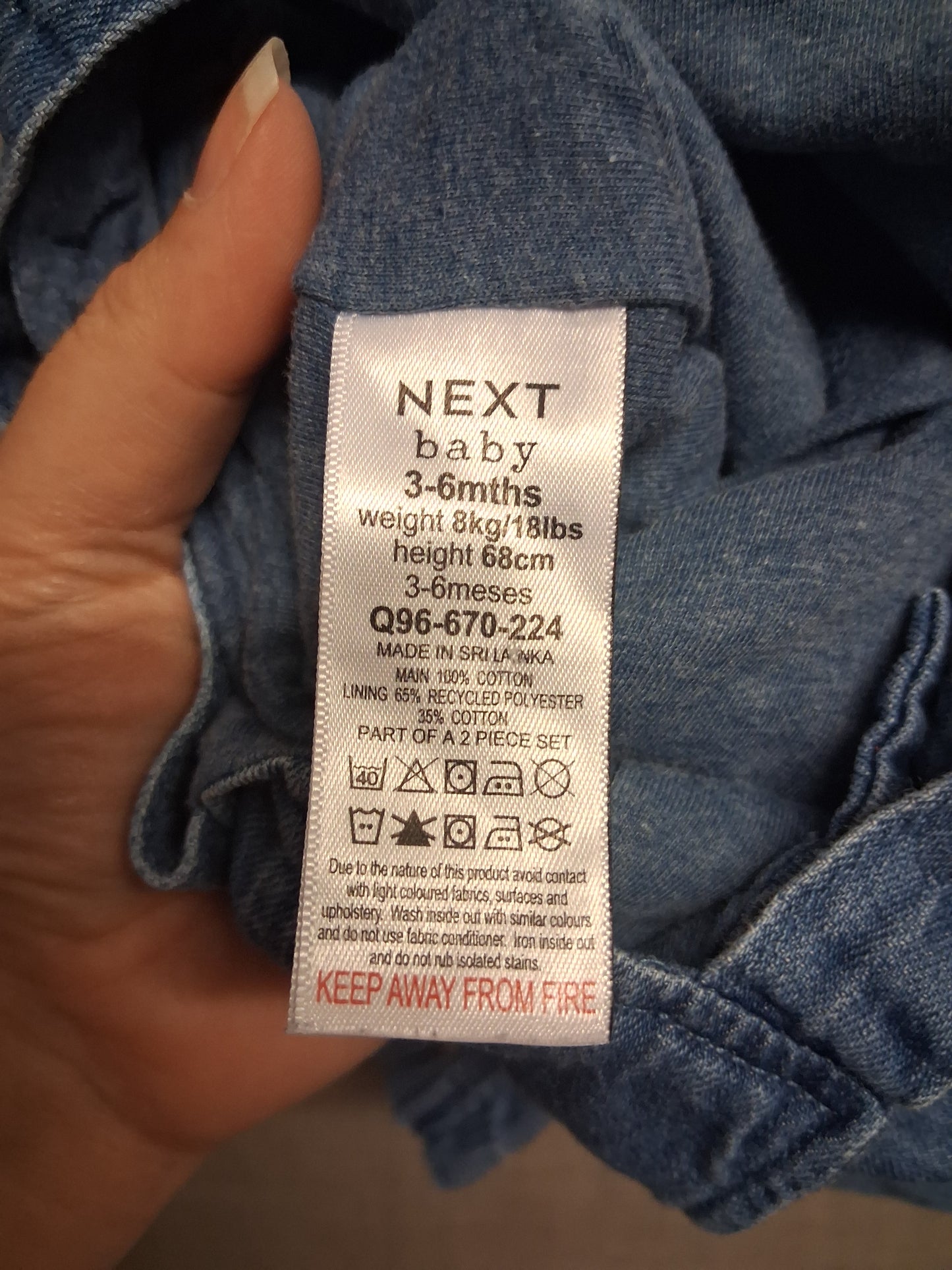 Next Boys Denim Dungarees Elephant Motifs Cotton Lining Age 3-6 Months