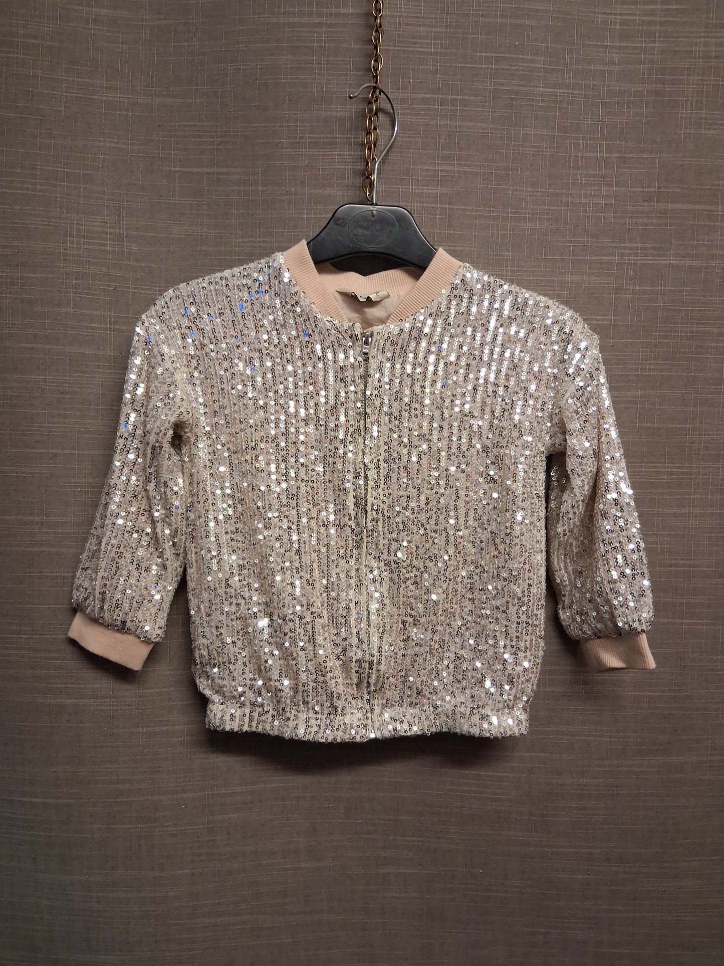 F&F Girls Rose Gold Sequin Bomber Jacket Age 3-4 Years