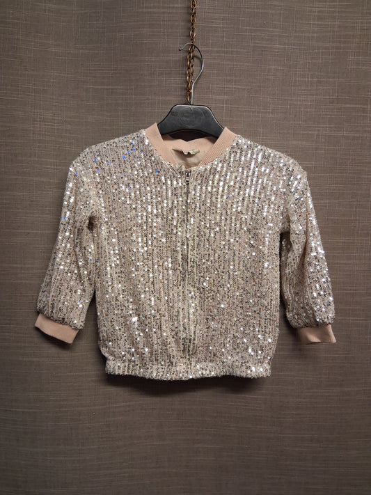 F&F Girls Rose Gold Sequin Bomber Jacket Age 3-4 Years