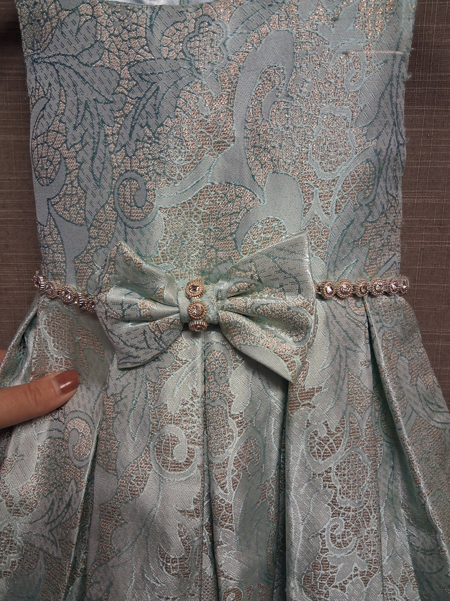 American Princess Duck Egg Blue Gold Thread Floral Party Prom Dress Bridesmaid Age 4 Years
