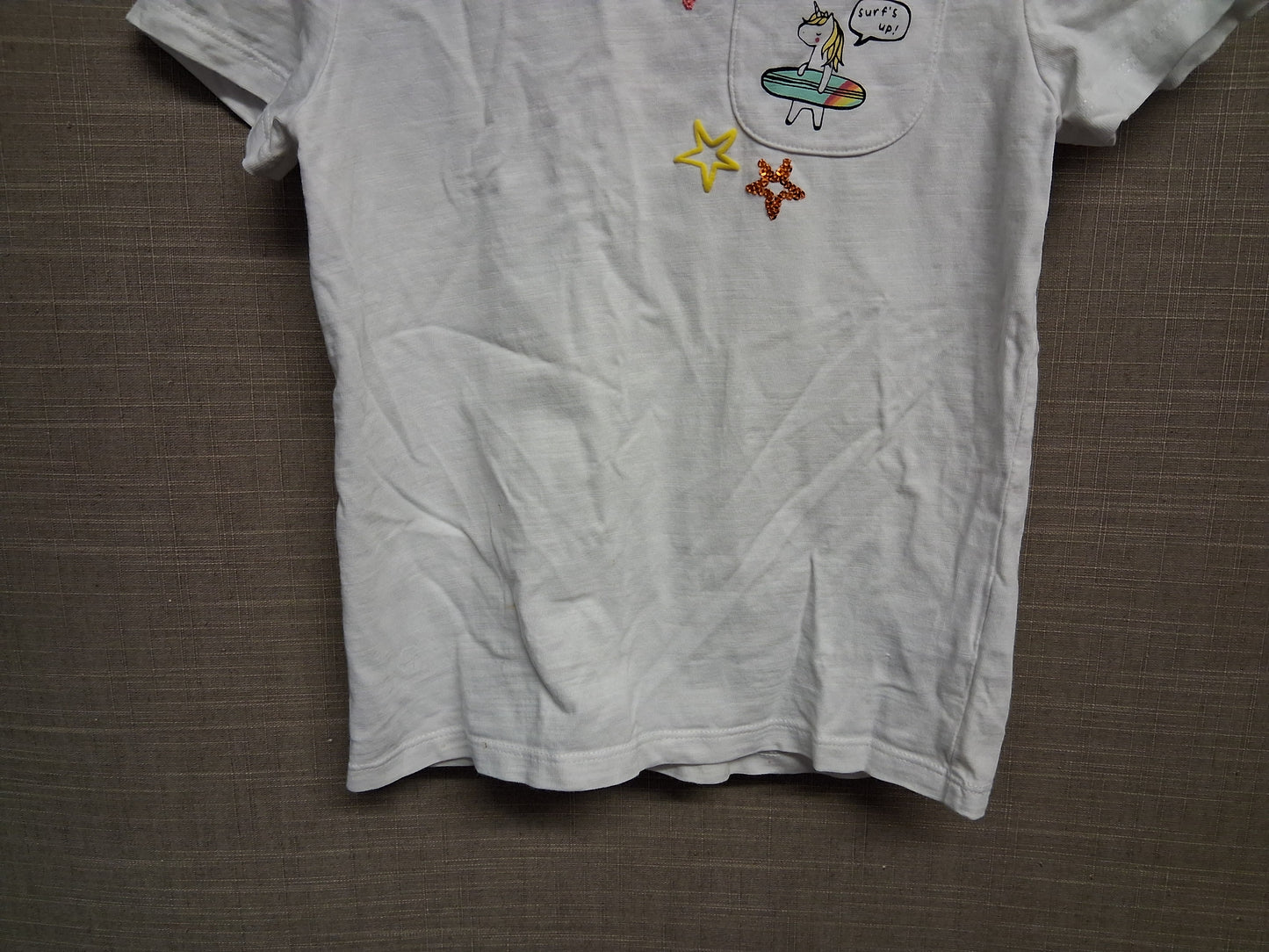 F&F Girls White Short Sleeve T-Shirt Unicorn Theme Age 5-6 Years