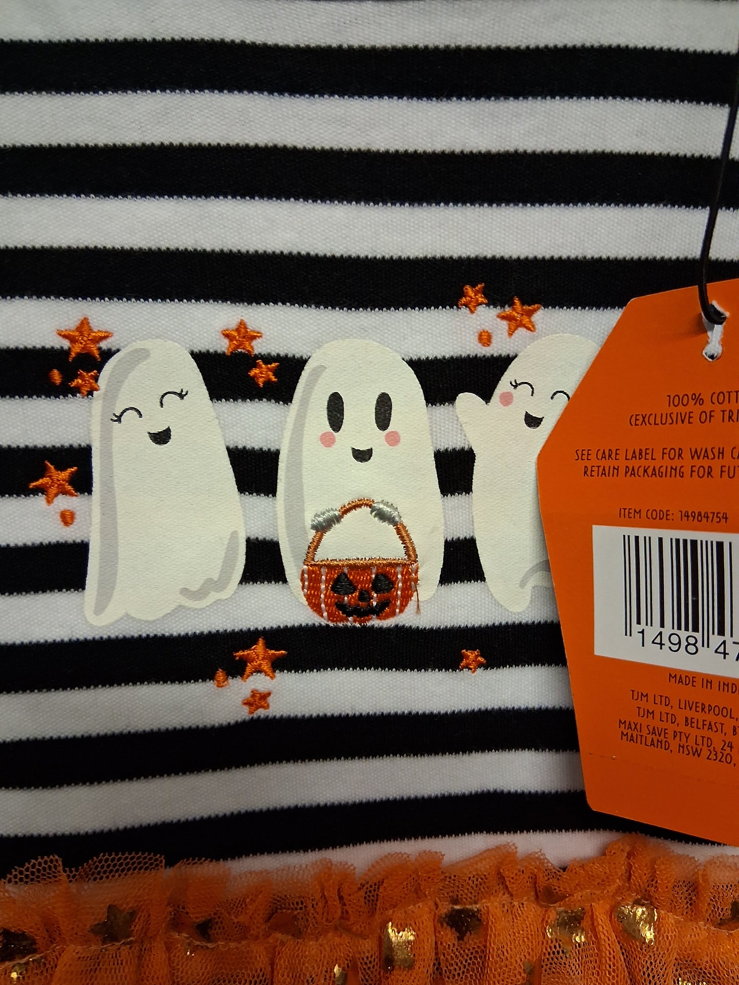 Hallowscream Girls Sleepsuit Halloween Black White Striped Age 0-3 Months New