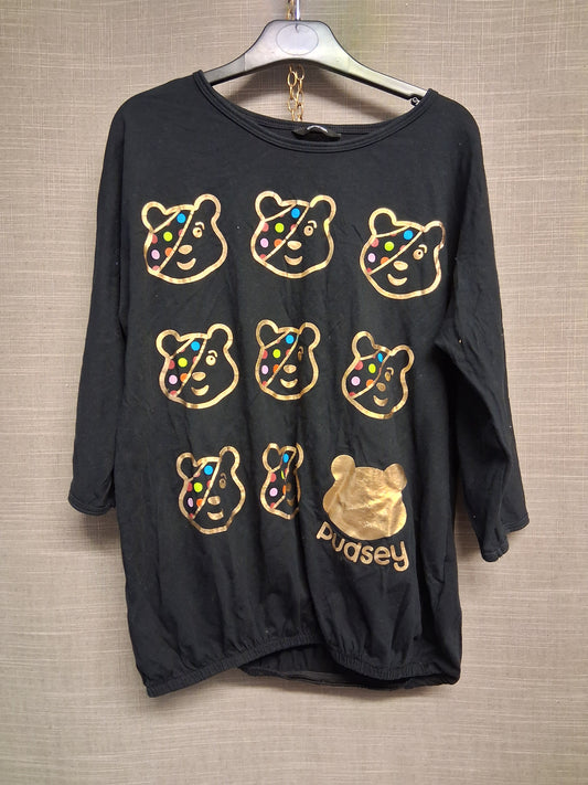 George Girls "Pudsey" Children in  Need 3/4 Sleeve Black T-Shirt Elastic Waist Age 12-13 Years