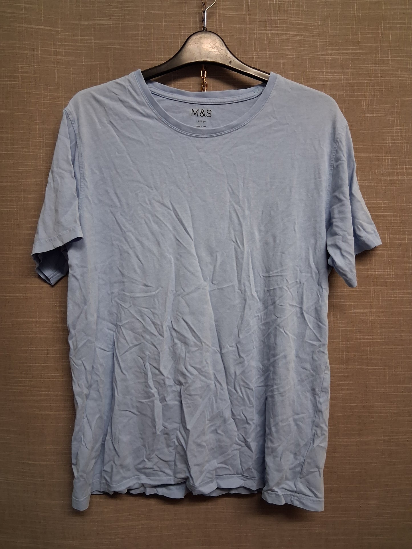 Marks & Spencer Blue Crew Neck T-Shirt Short Sleeve Age 15-16 Years