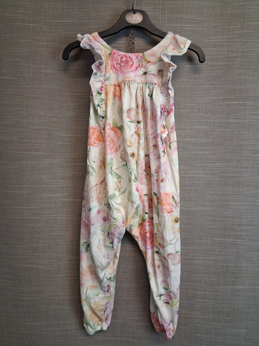 Next Girls Jersey Cream Floral One Piece Romper Age 3-4 Years