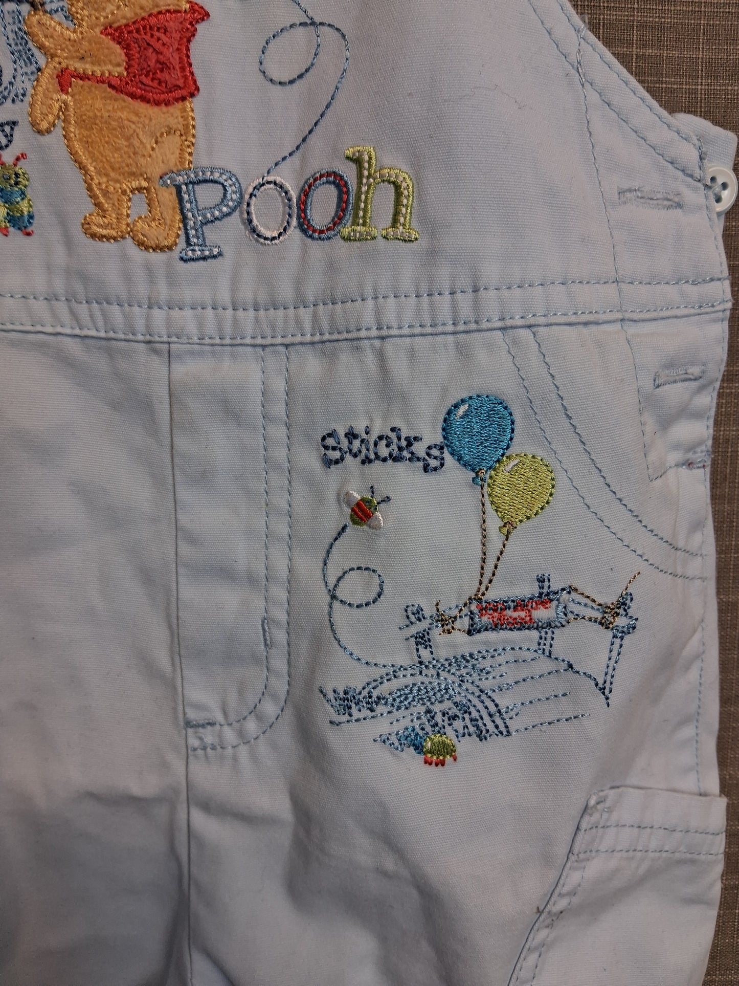 Disney Store Boys Winnie the Pooh Dungarees Age 3-6 Months Pale Blue