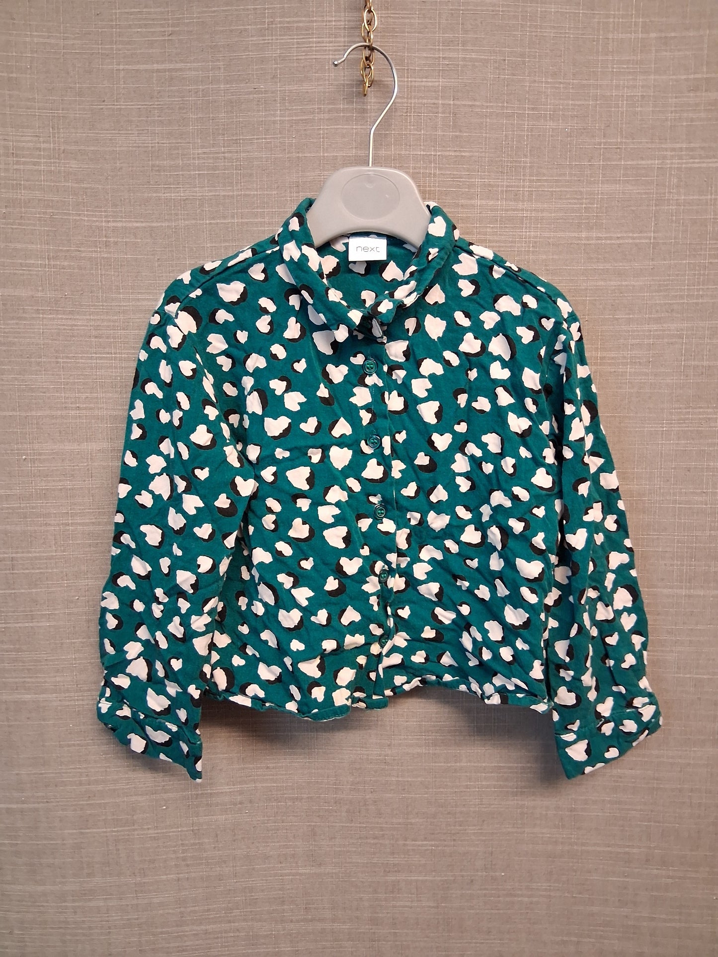 Next Girls Green Animal Print Cropped Shirt Age 5-6 Years
